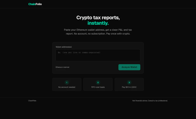ChainFolio — Instant Crypto Tax Reports screenshot 1