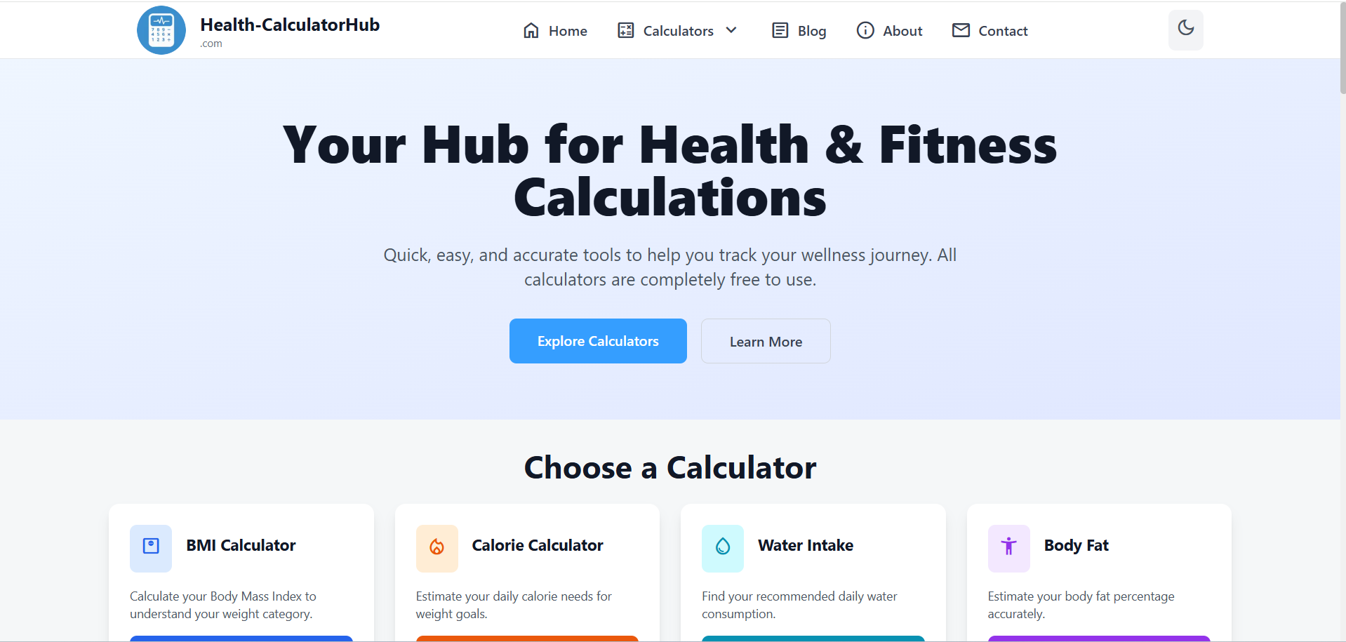 HealthCalculatorHub - Main product screenshot demonstrating key features and user interface