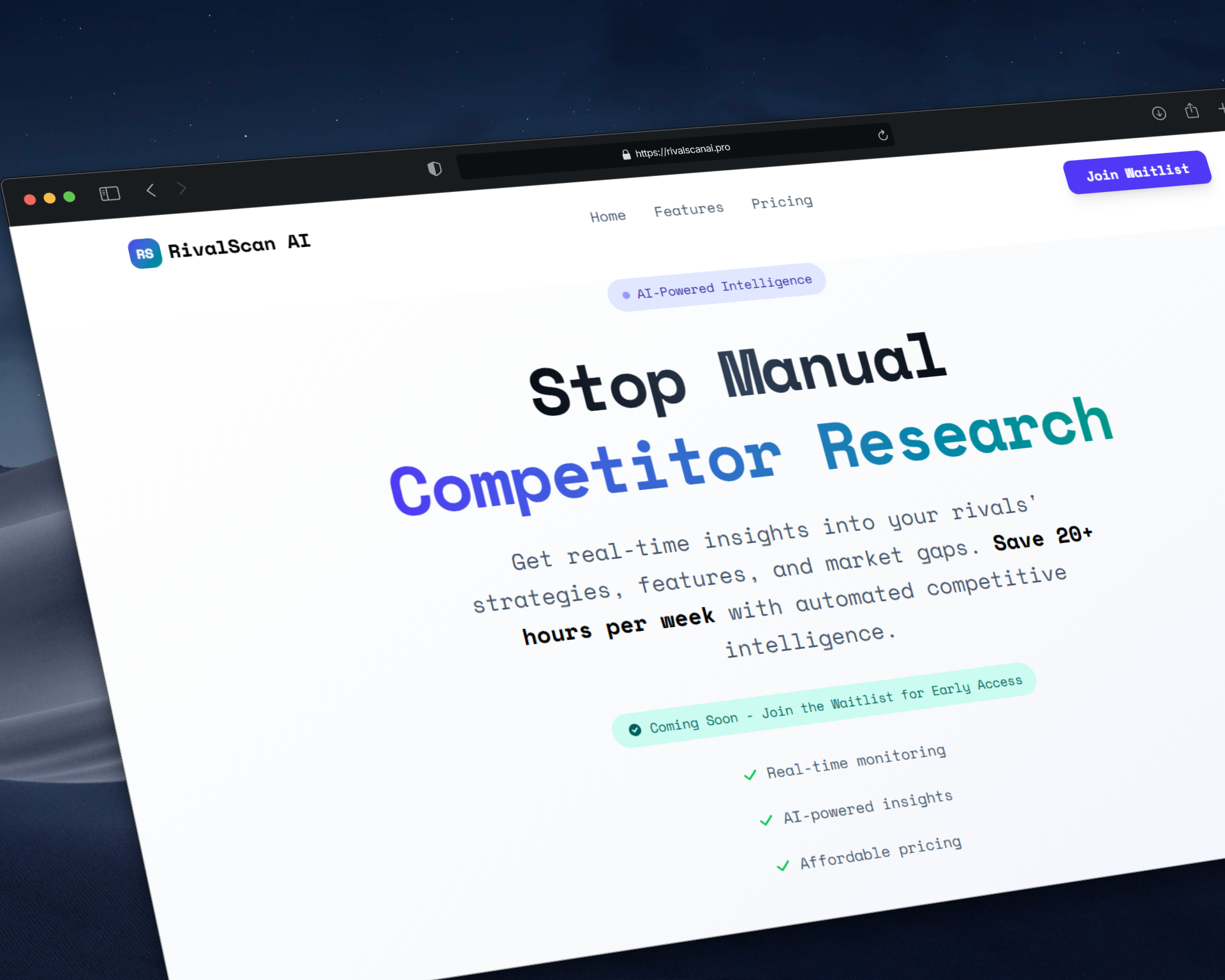 RivalScan AI - Main screenshot showing features and interface