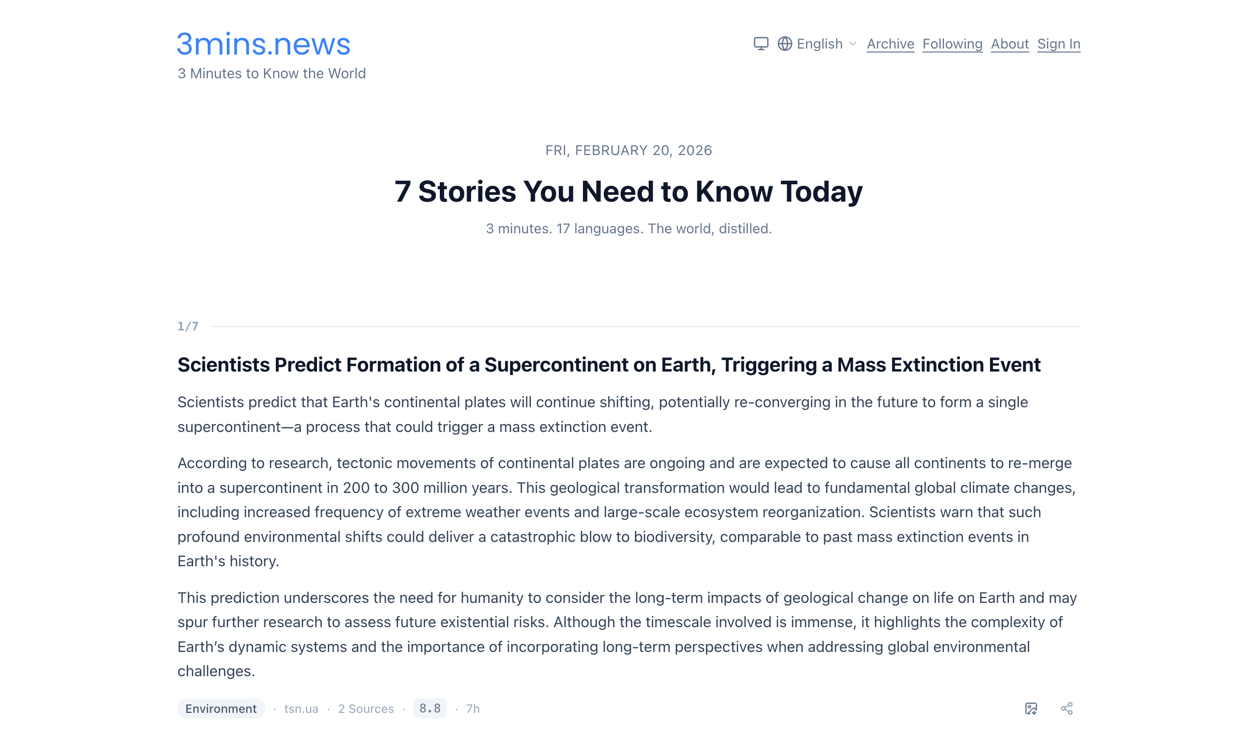 3mins.news - Main product screenshot demonstrating key features and user interface
