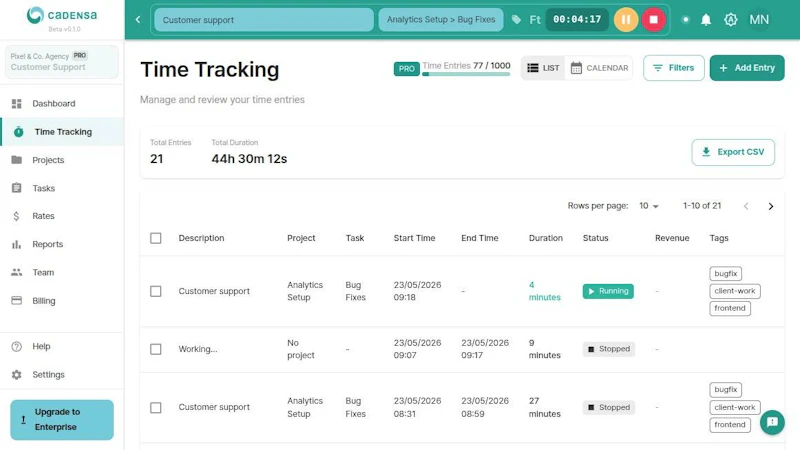 Cadensa — Time Tracking for Agencies screenshot 2