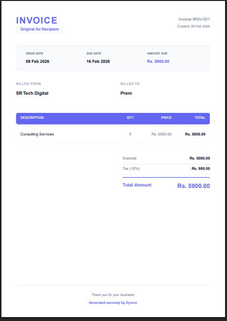 Zyncro Invoice Generator gallery image