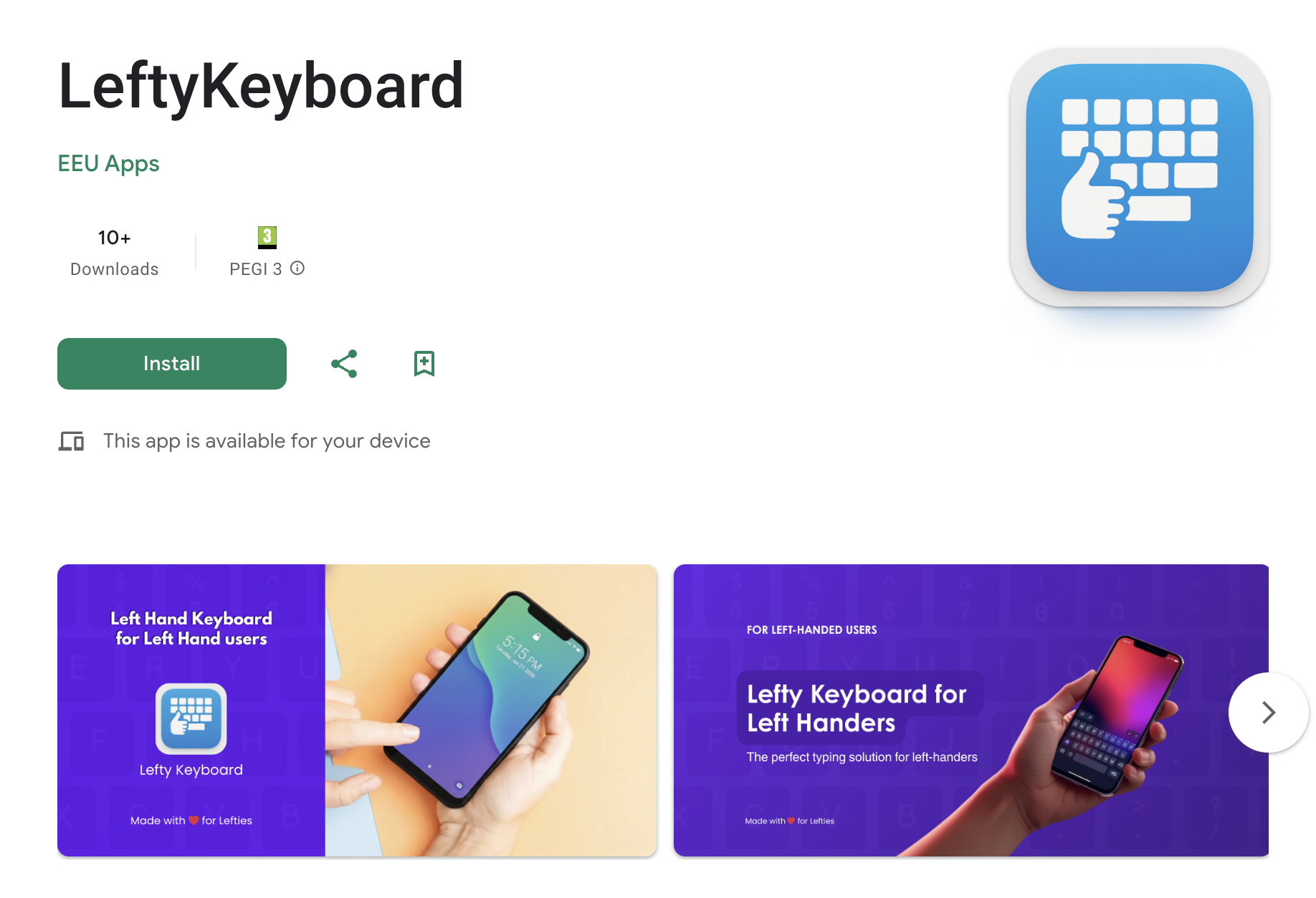 LeftyKeyboard - Android - Main product screenshot demonstrating key features and user interface