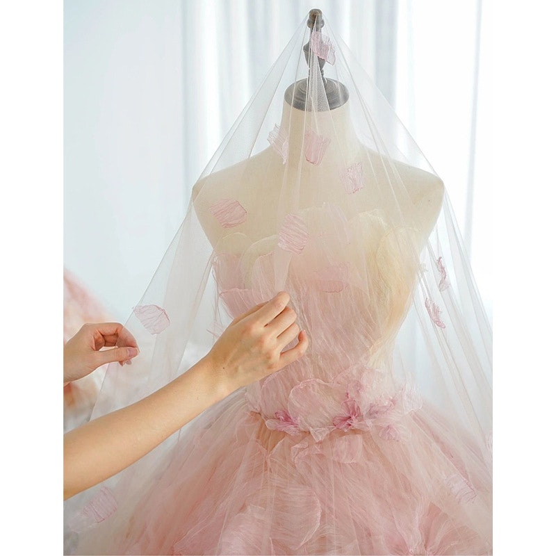 Flores 3d sin tirantes vestidos de boda rosa - vestidos de novia color, vestidos de novia rosa media 1