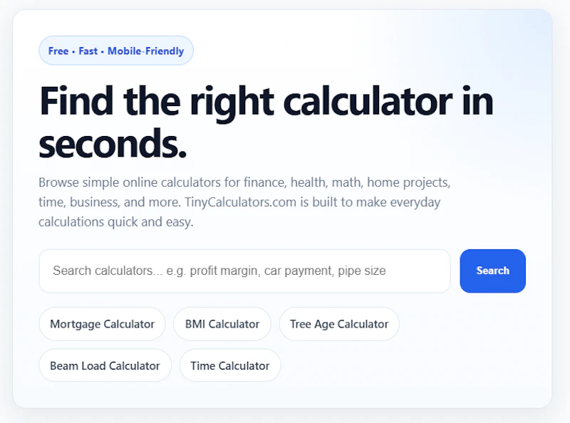 TinyCalculators.com screenshot 2