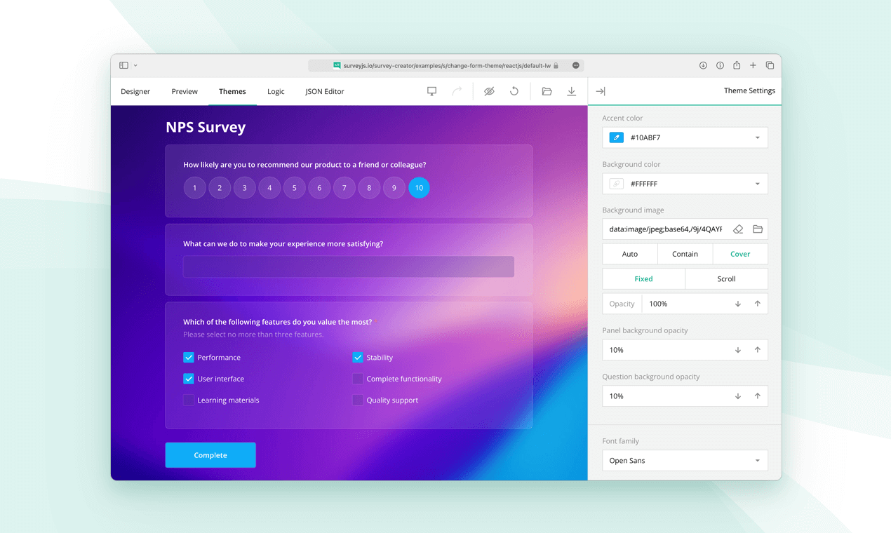 surveyjs - アプリにフォームを作成するための拡張可能なJSライブラリメディア3