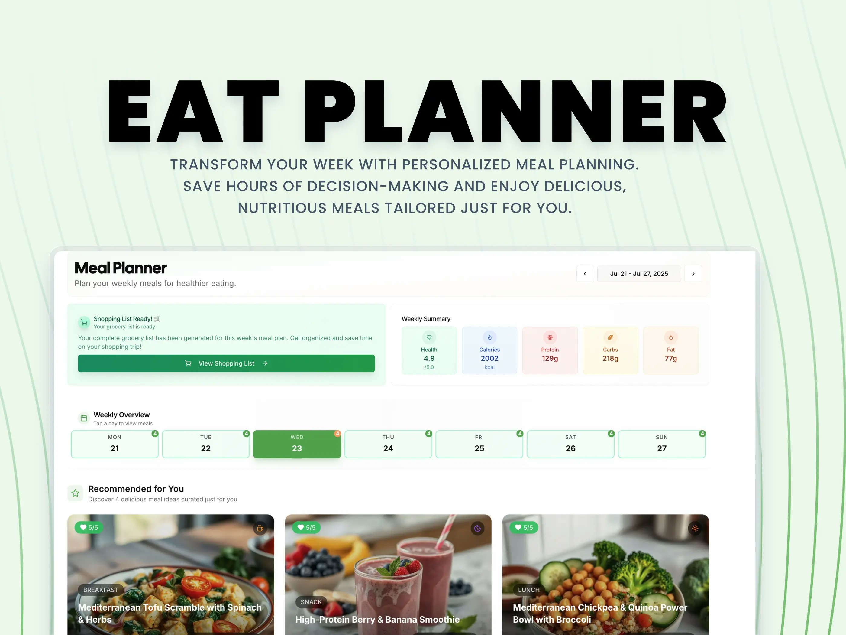Eet Planner - AI -maaltijdplanning op maat gemaakt van uw dieet, budget en gezin. media 1