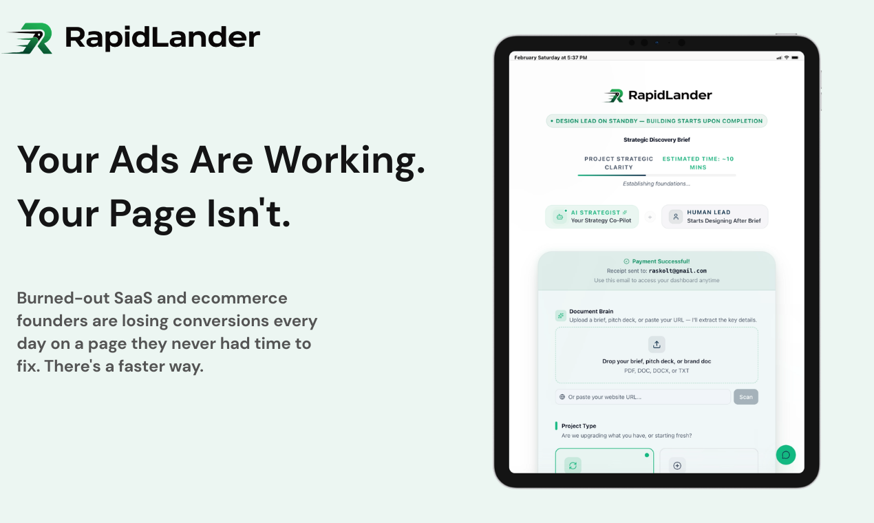 RapidLander - Main product screenshot demonstrating key features and user interface