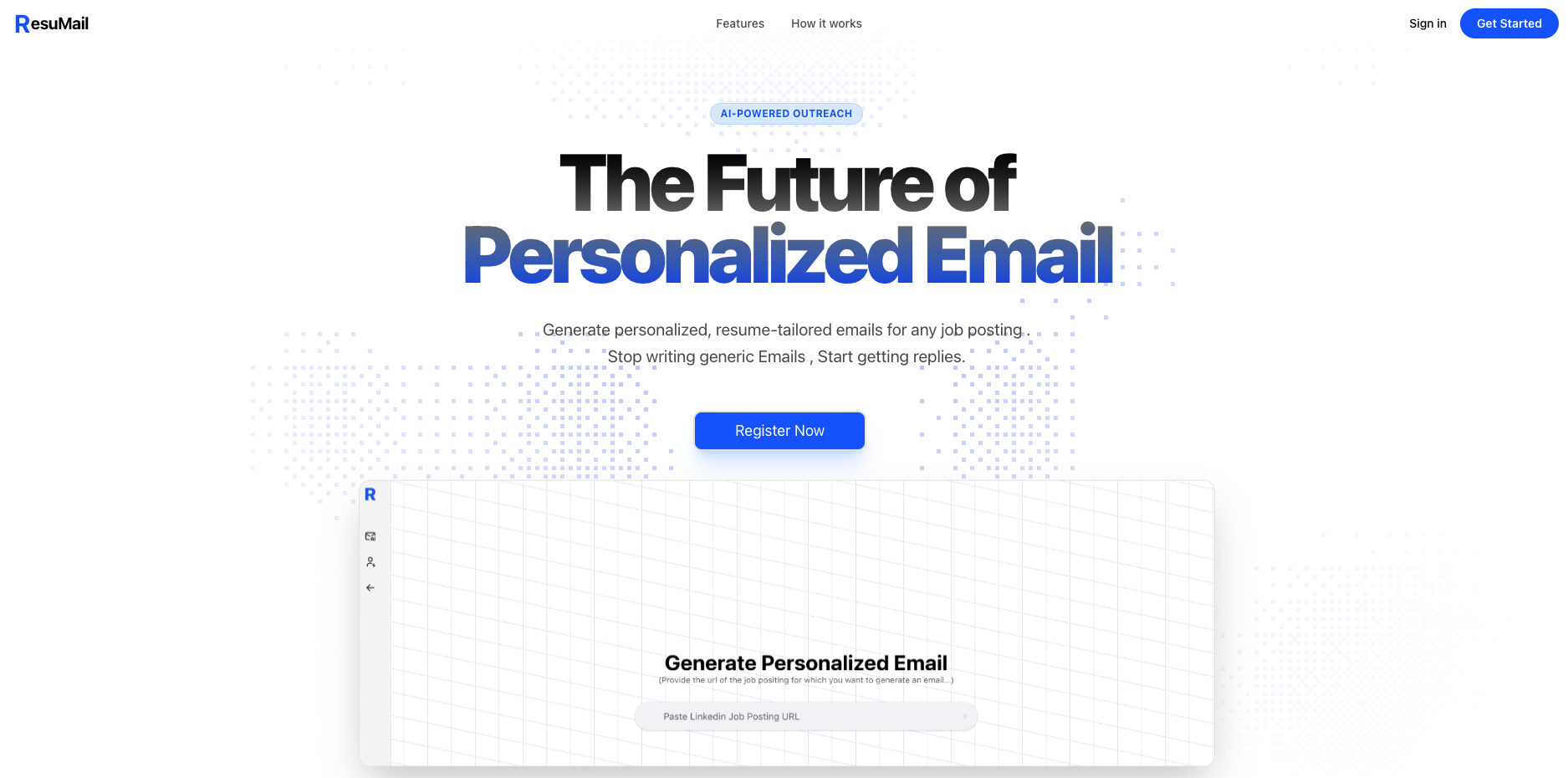 ResuMail - Main product screenshot demonstrating key features and user interface