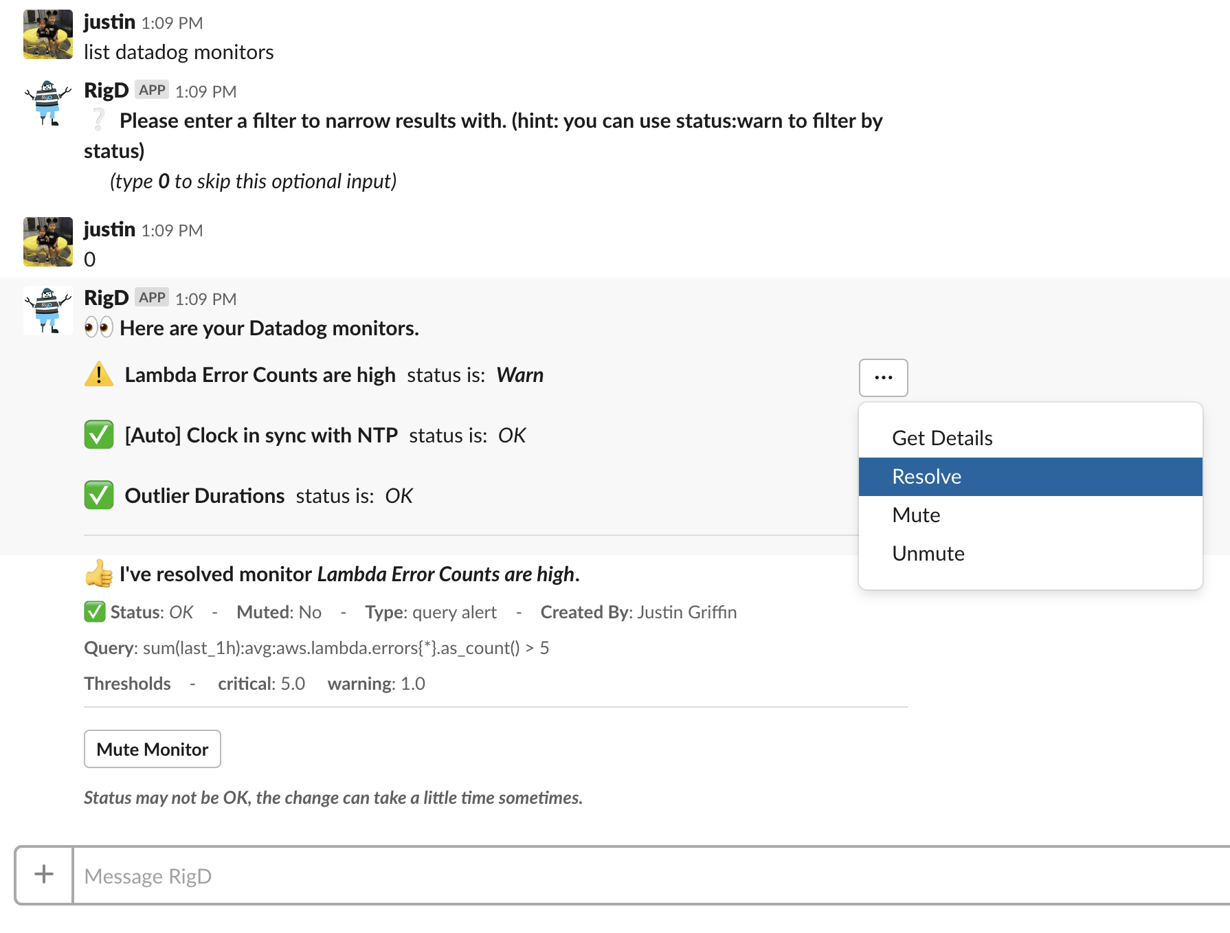 RigD Slack App for Datadog