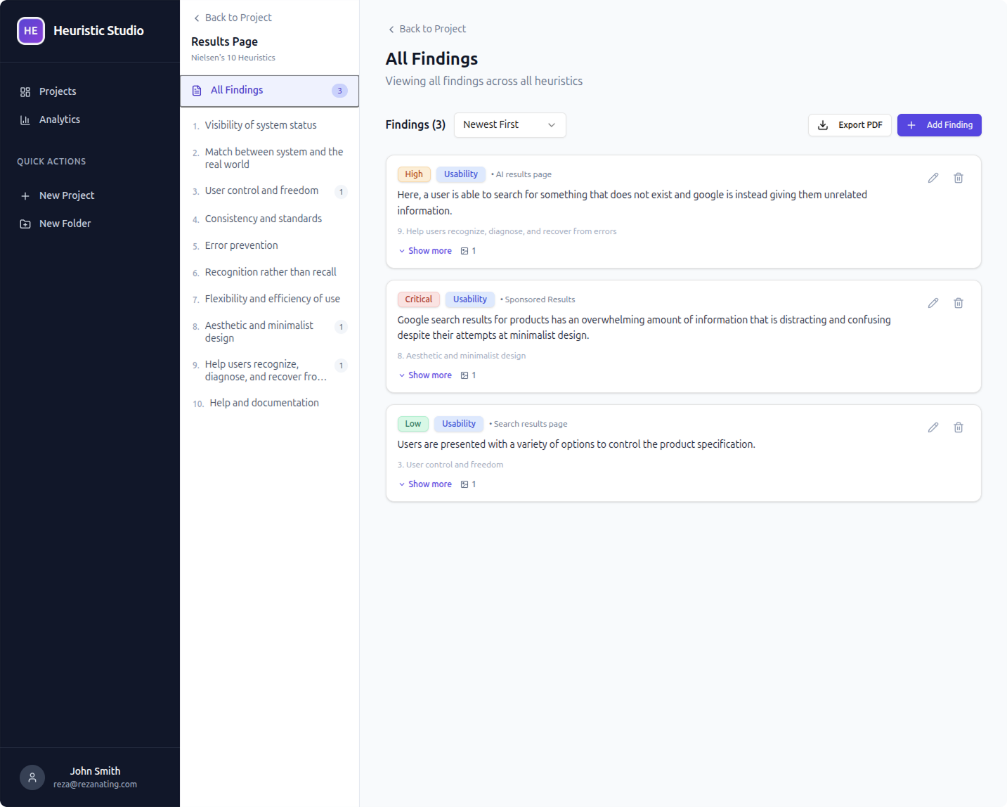 Heuristic Studio - Main product screenshot demonstrating key features and user interface
