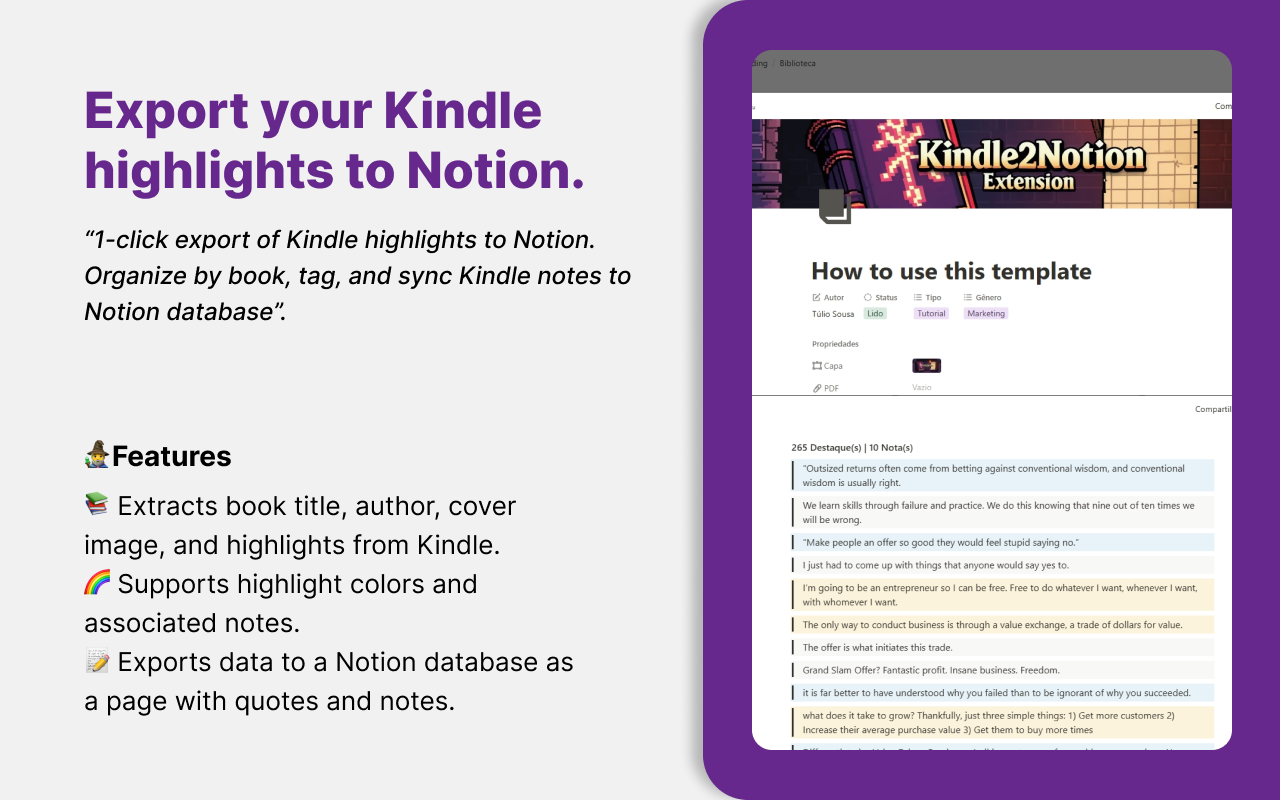 Média Kindle Sights to Notion Extension - Une extension facile Save Your Kindle Highlights en notion 3