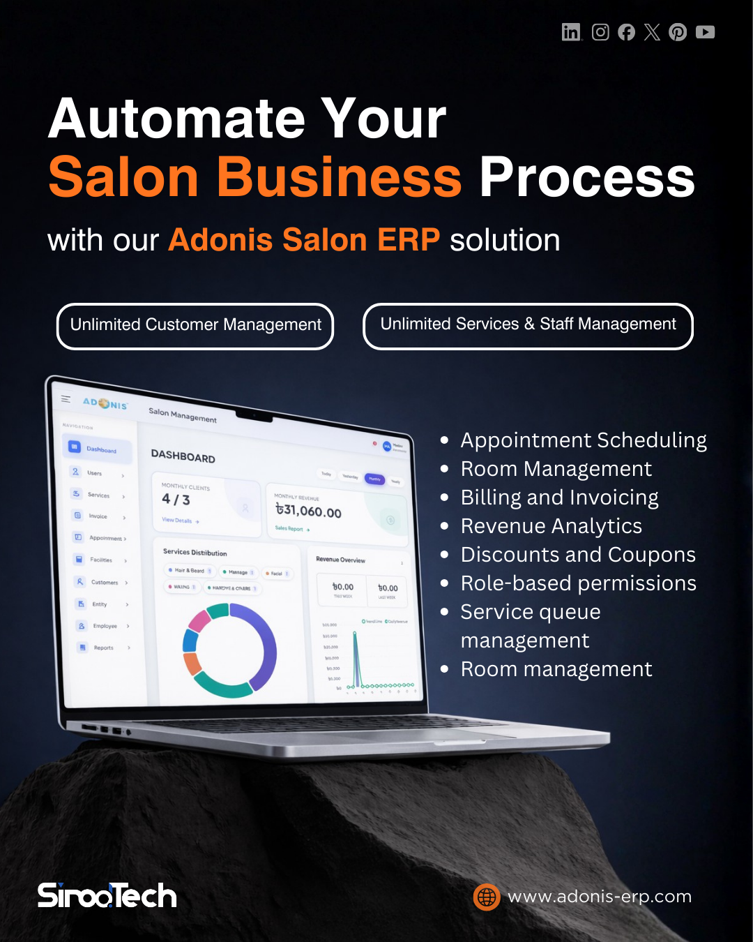 Aodnis Salon ERP - Main product screenshot demonstrating key features and user interface