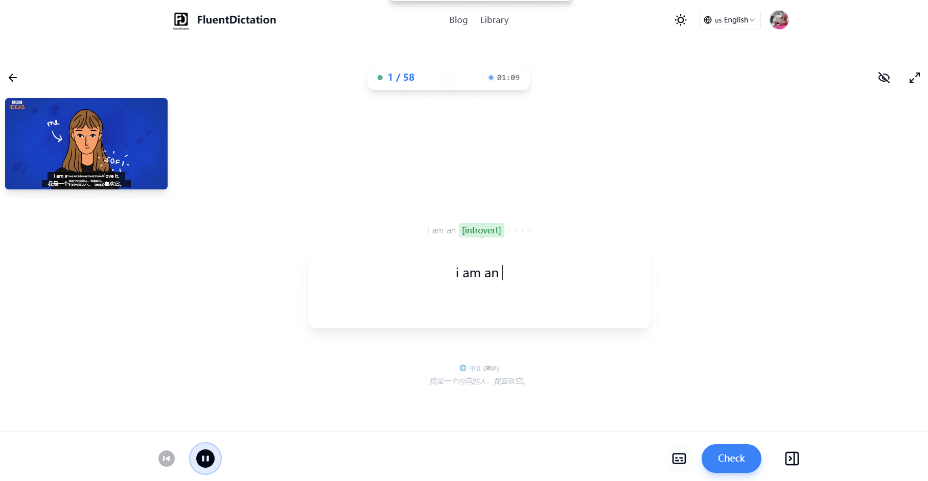 Média FluentDictation - Pratique de dictée anglaise avec des vidéos YouTube basées sur un niveau 3