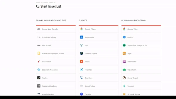 Curated Travel Tools