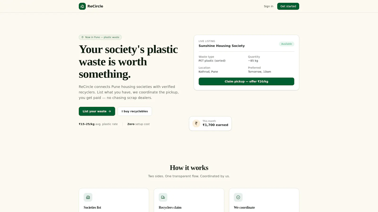 ReCycle - waste pickup for societies screenshot 1