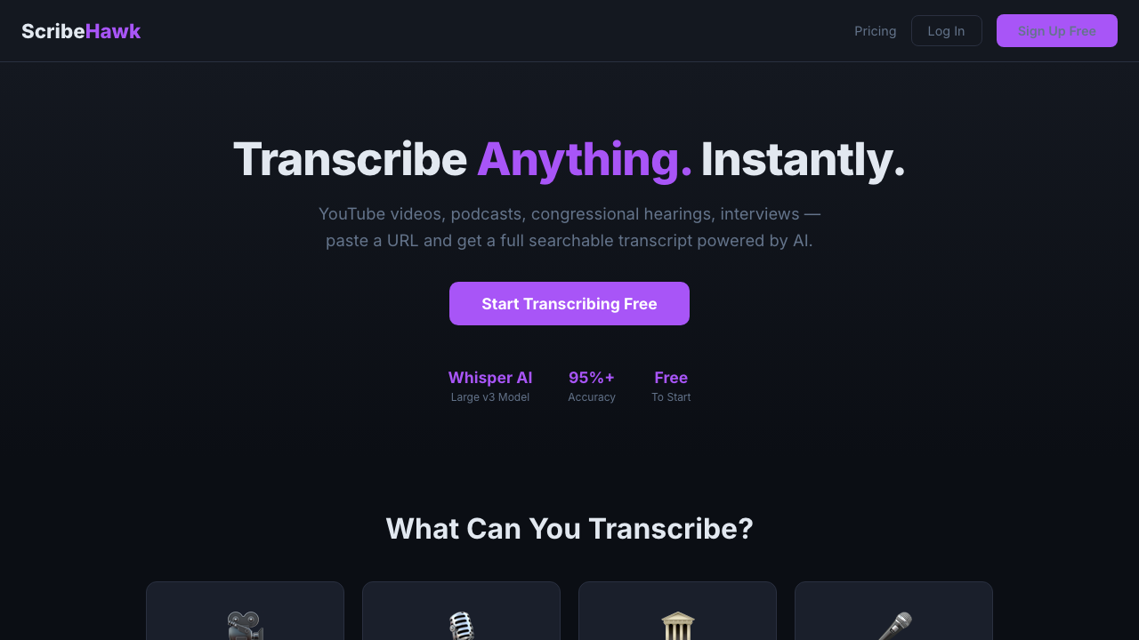 ScribeHawk — Transcribe Anything.