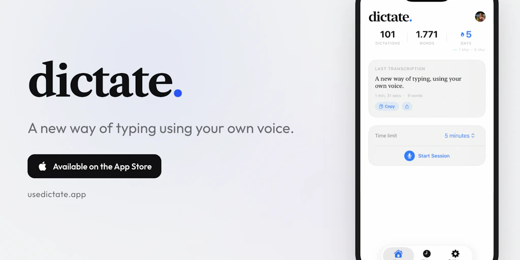 dictate.: Replace your iPhone keyboard with AI voice typing | Product Hunt