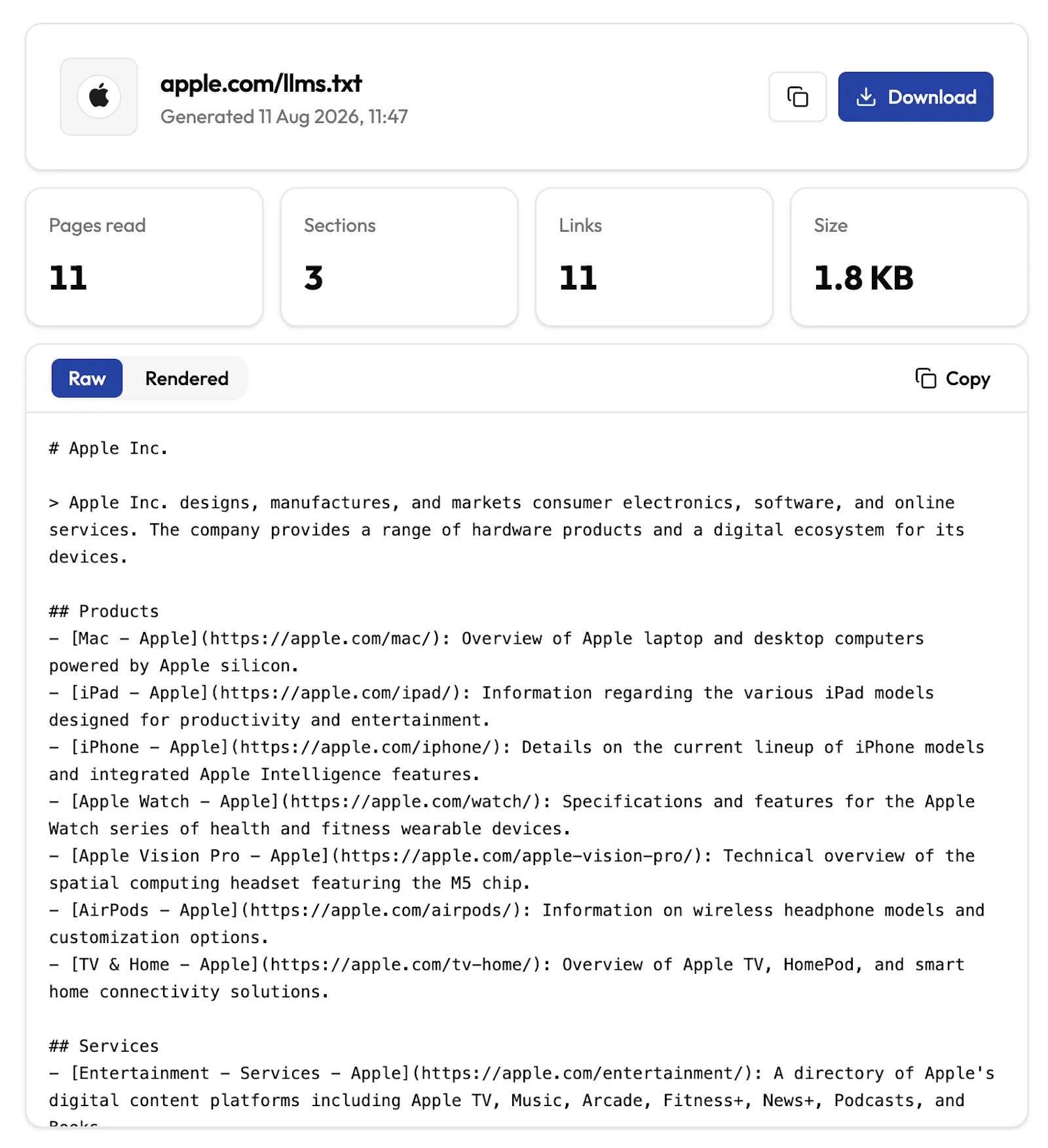 QueryTrace llms.txt Generator screenshot 2