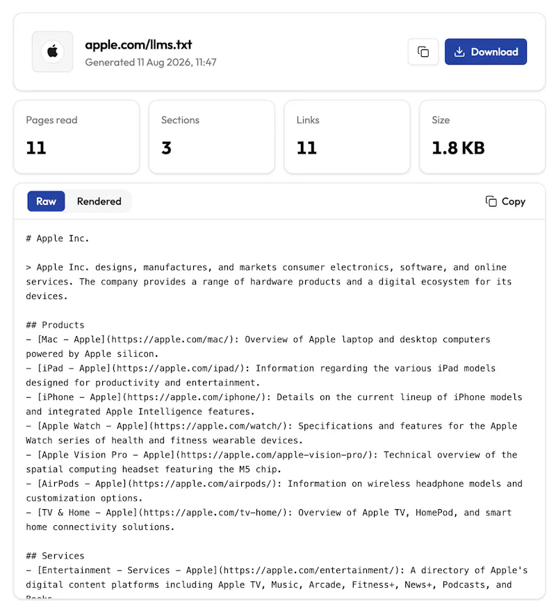 QueryTrace llms.txt Generator screenshot 2