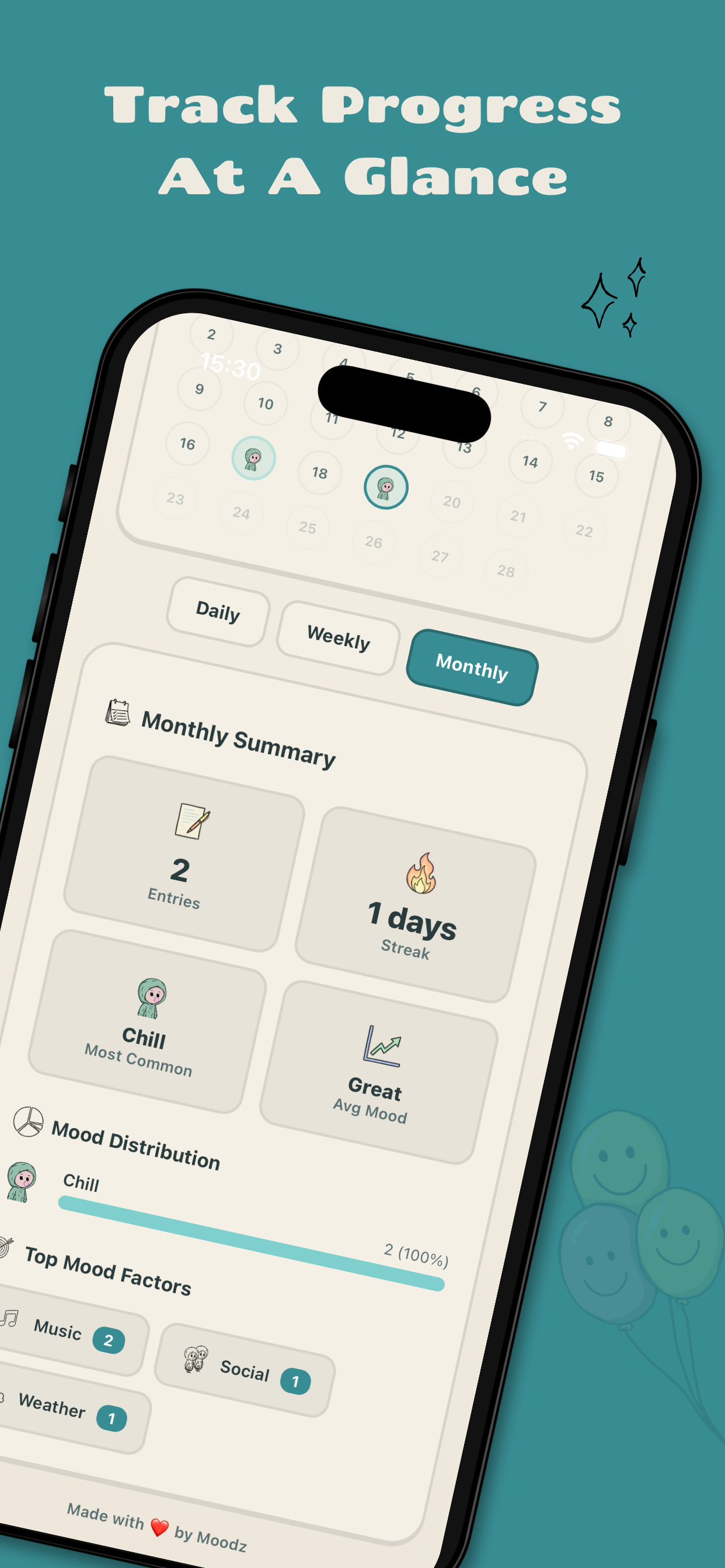 Moodz — Feel It. Track It. Own It. - Screenshot 2 showing product features and functionality