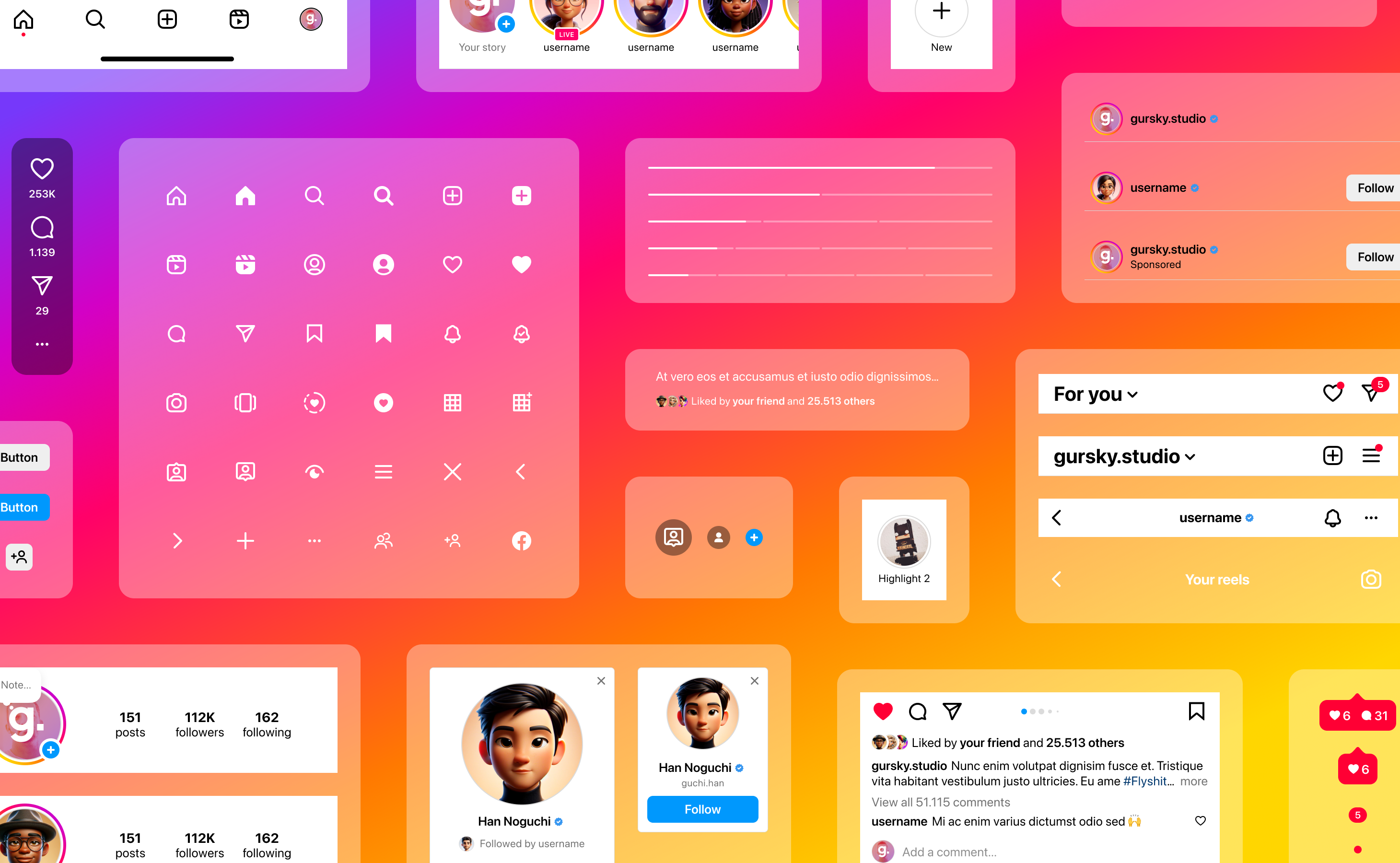 Mídia 2 de Instagram - kit de interface do usuário 1.0 - O mais preciso kit de interface do usuário figma, perfeito e versátil