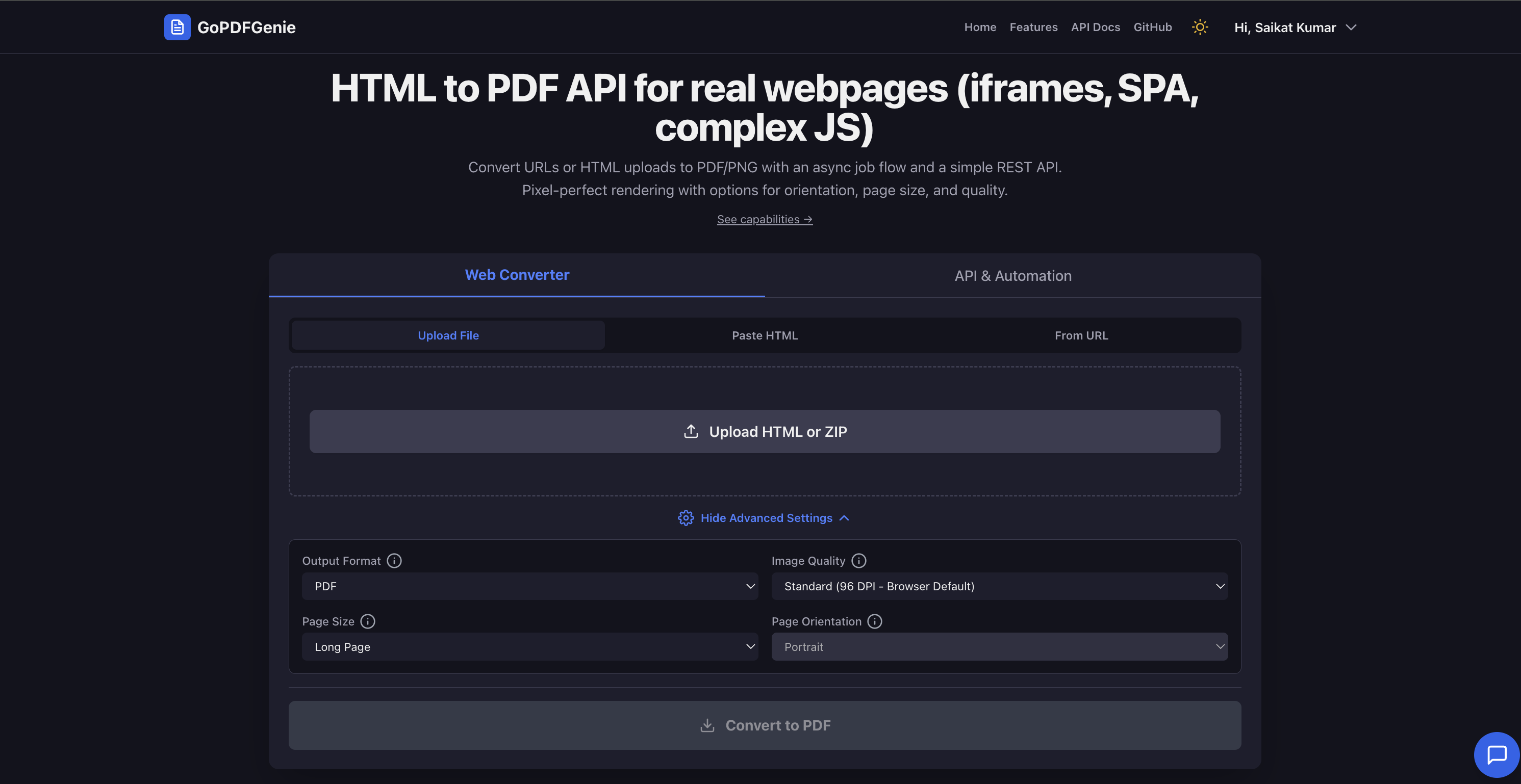 GoPDFGenie - Main product screenshot demonstrating key features and user interface
