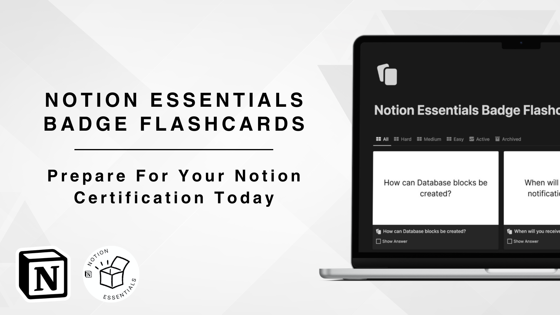 Notion Essentials badge flashcards - Bereid je vandaag voor op uw notioncertificering media 2