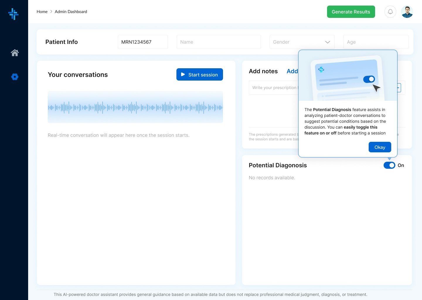 MediNoteX AI - Main screenshot showing features and interface