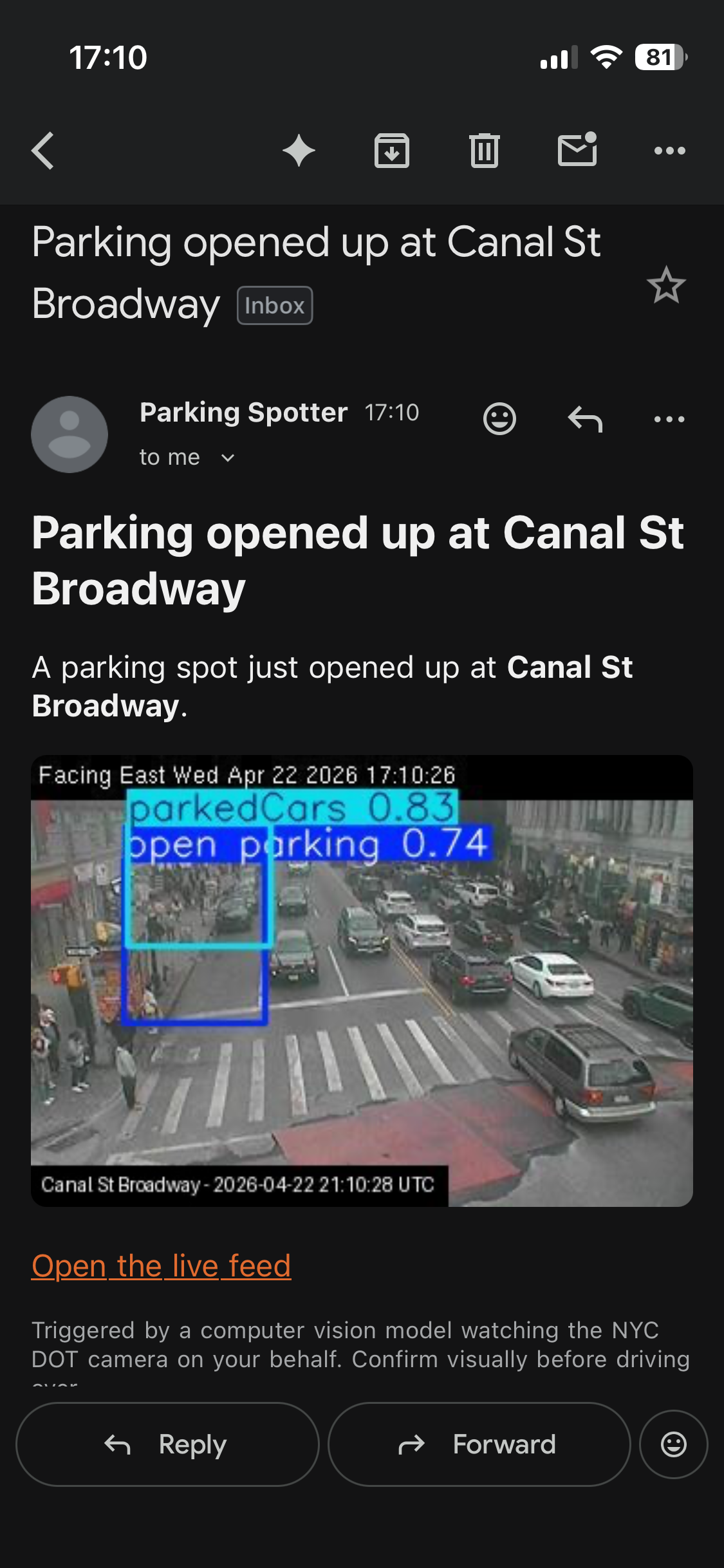 Let AI find you NYC street parking gallery image