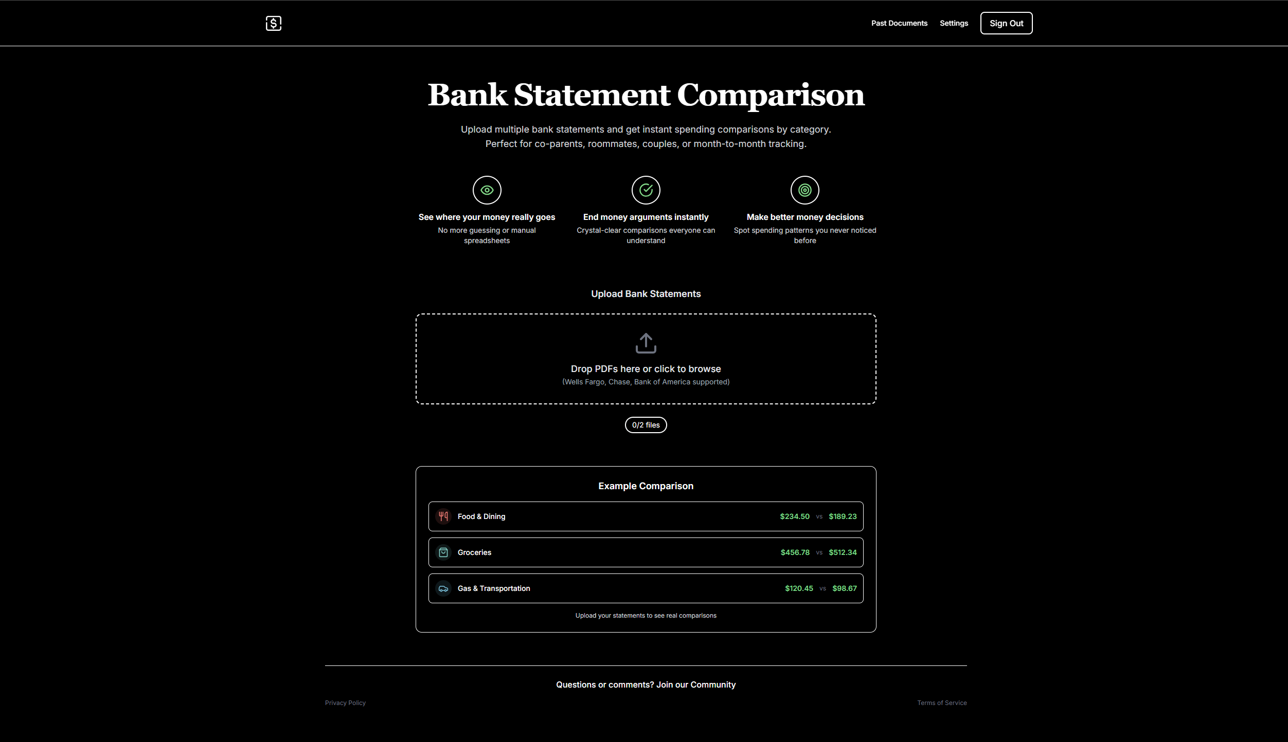 Compare Bank Statements Instantly - Main product screenshot demonstrating key features and user interface