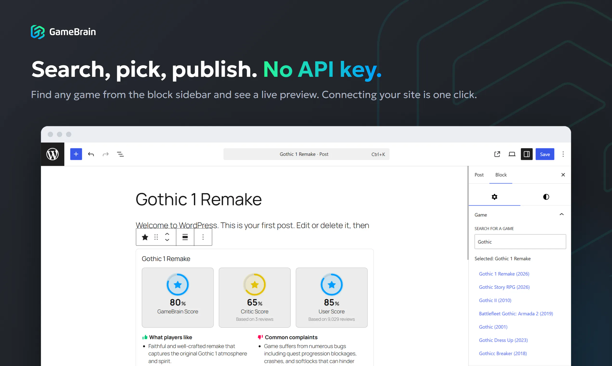 GameBrain for WordPress gallery image