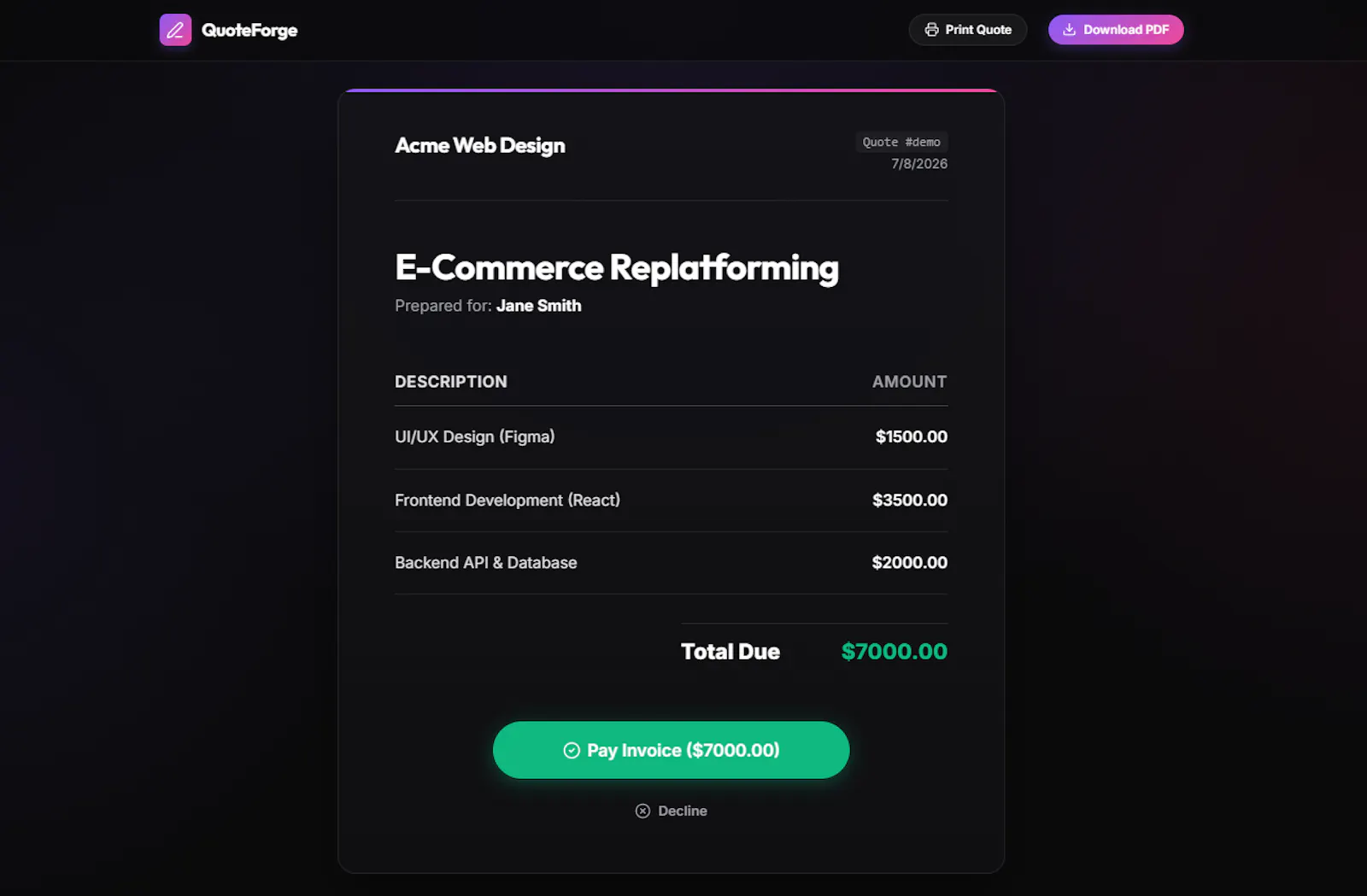 QuoteForge screenshot 1