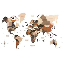 3D Wooden World Map Multicolor gallery image