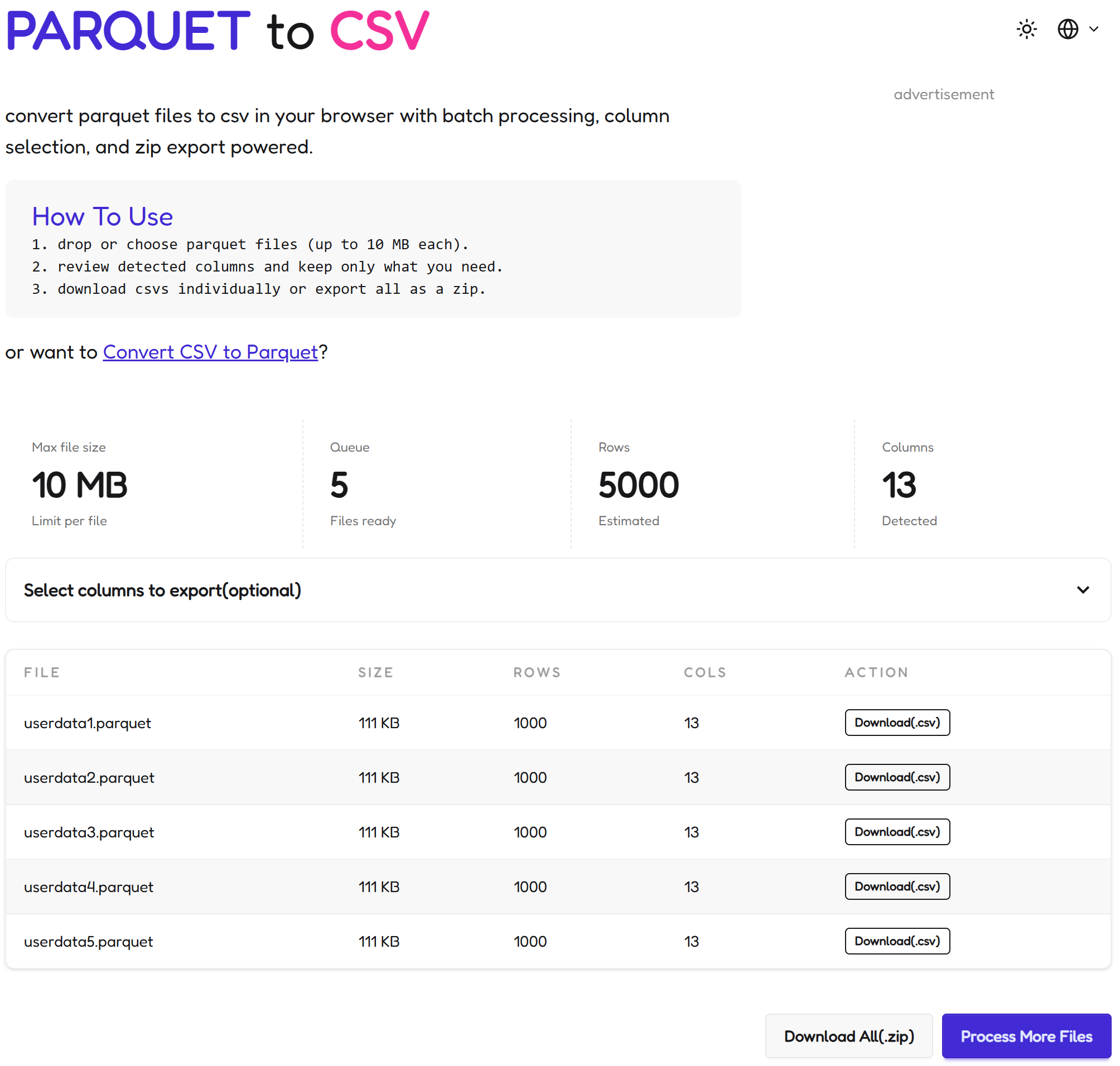 Parquet to CSV Converter gallery image