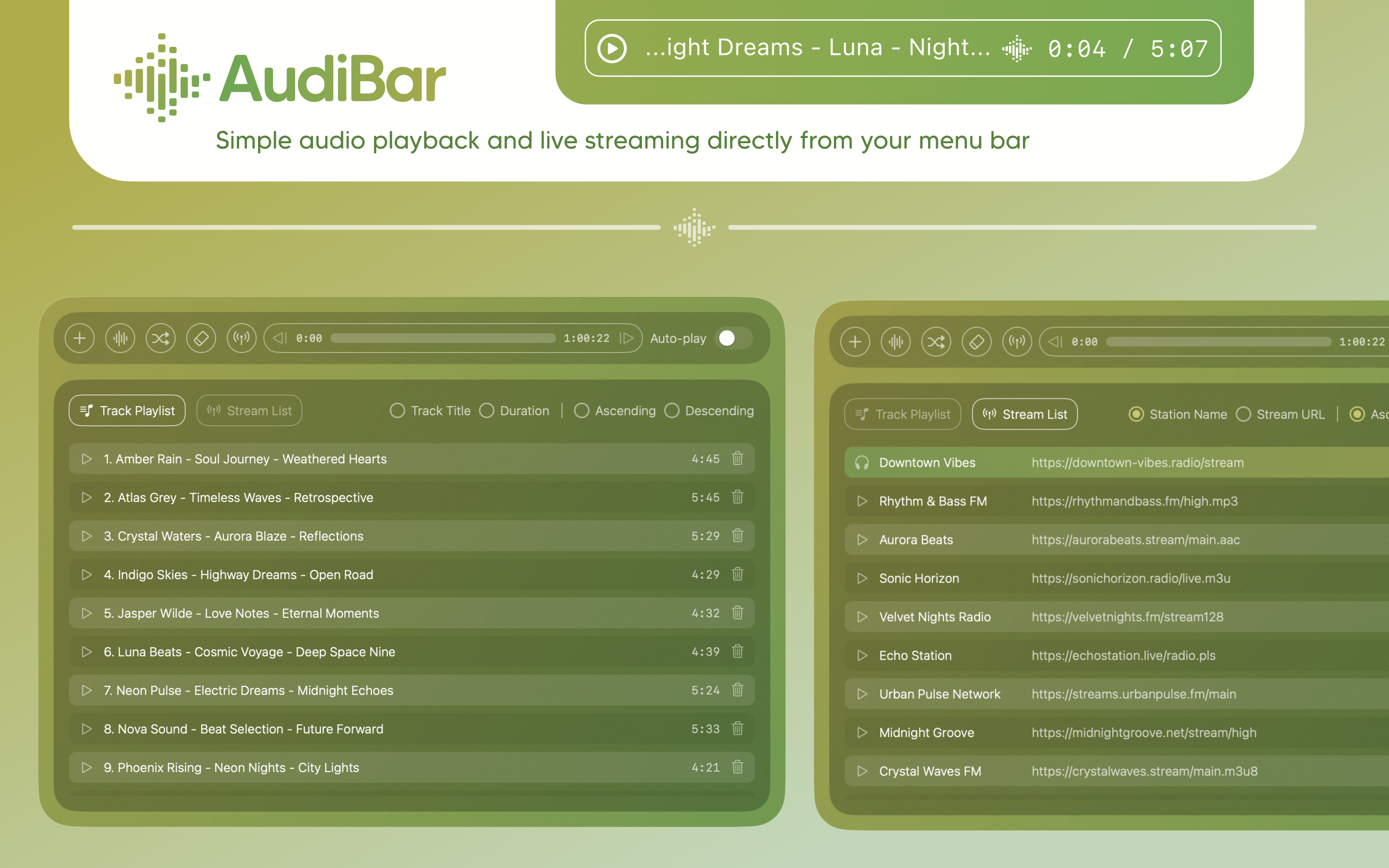 AudiBar - Screenshot 2 showing product features and functionality