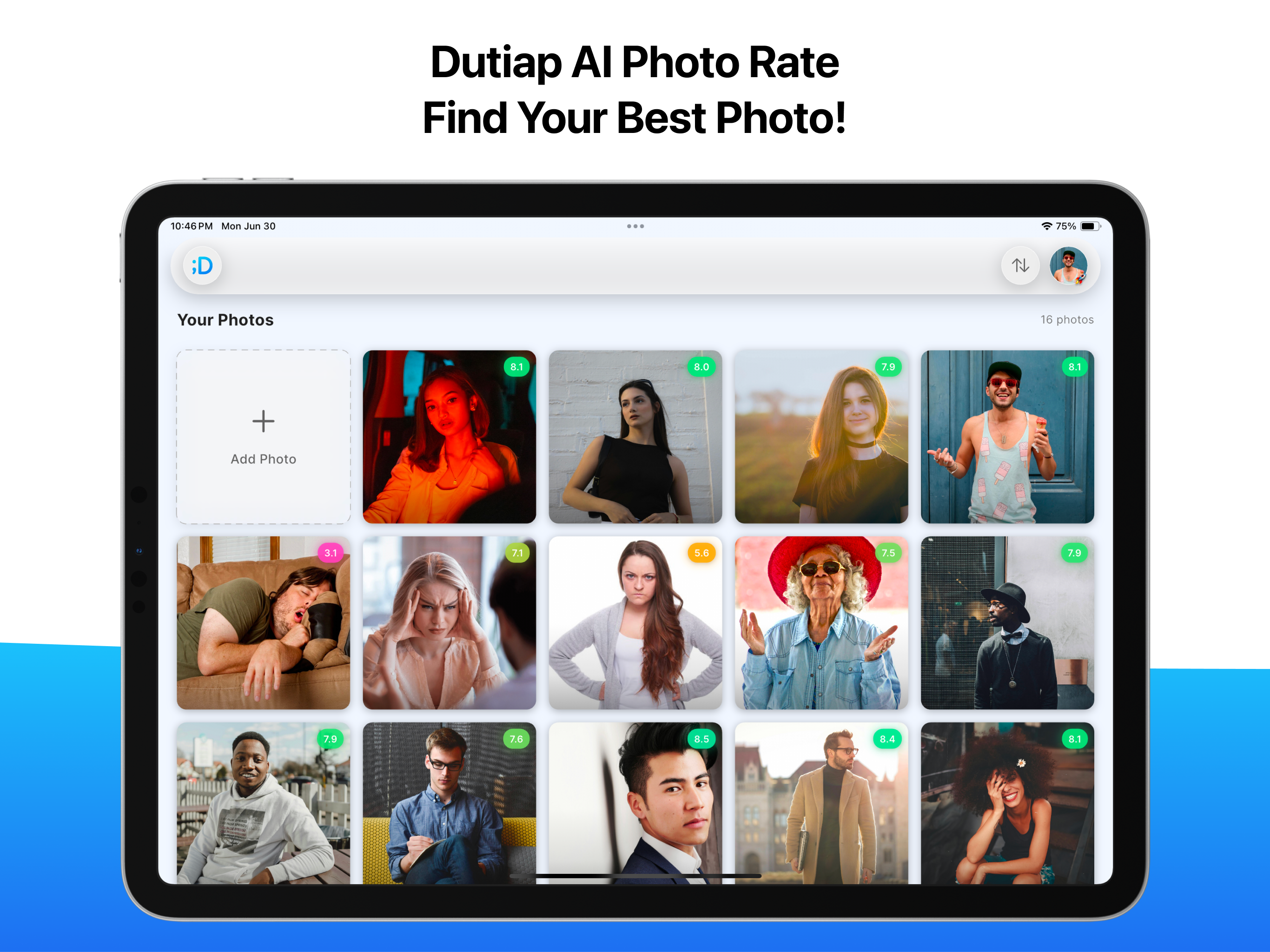 Dutiap Ai Tasa de fotos e Insights de estilo - Calificación fotográfica de IA en 15 factores y recomendaciones de belleza media 1