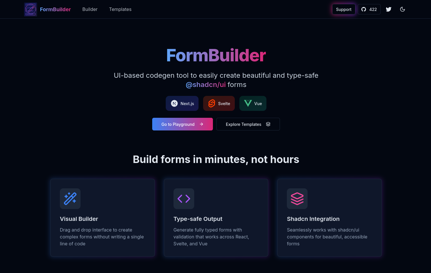 Media FormBuilder v1 - Công cụ mã dựa trên UI để dễ dàng tạo các biểu mẫu @shadcn/ui. 3
