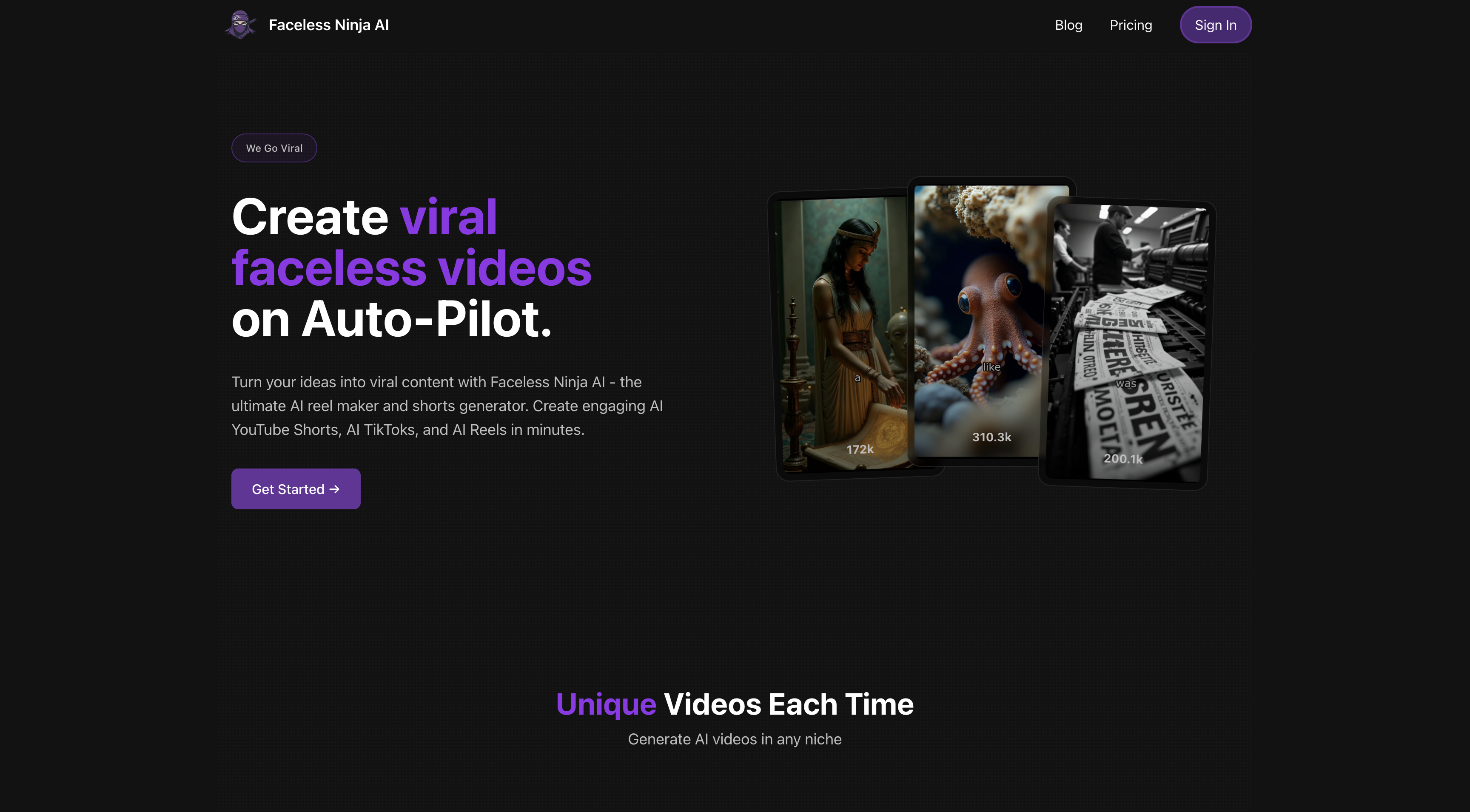 Média Ninja sans visage - Créer des vidéos sans visage AI pour Tiktok, YT Shorts & Ig Reels 2