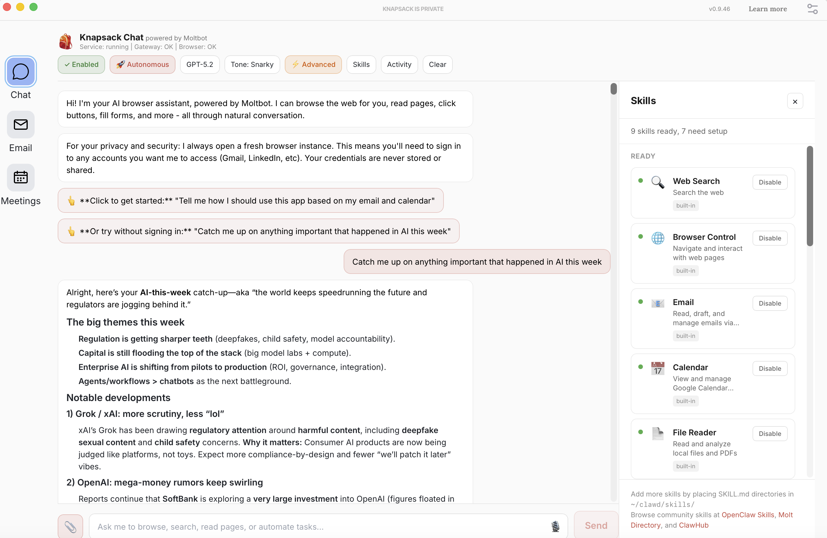 Knapsack OpenClaw App gallery image