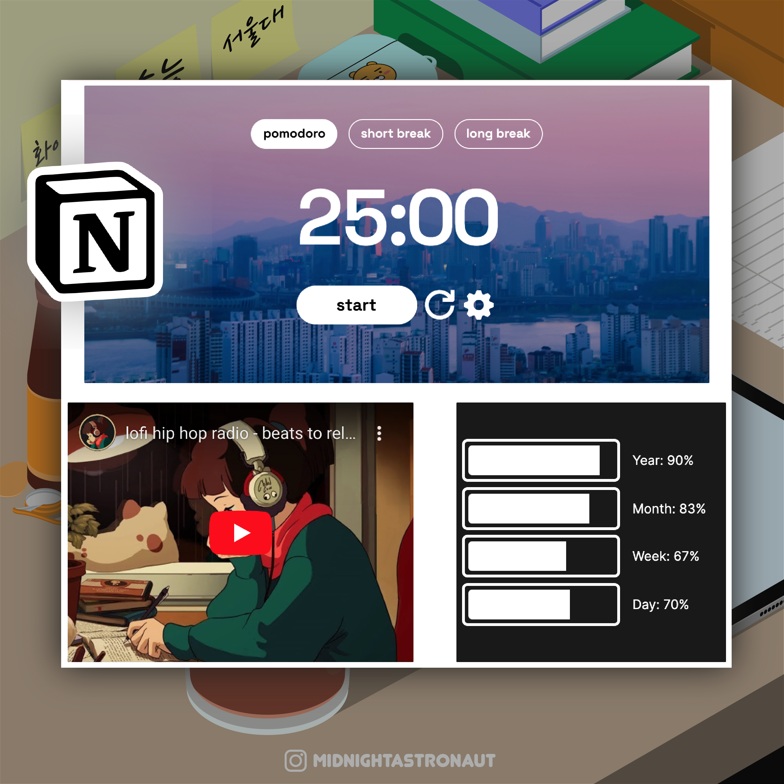 FREE Notion Pomodoro Dashboard