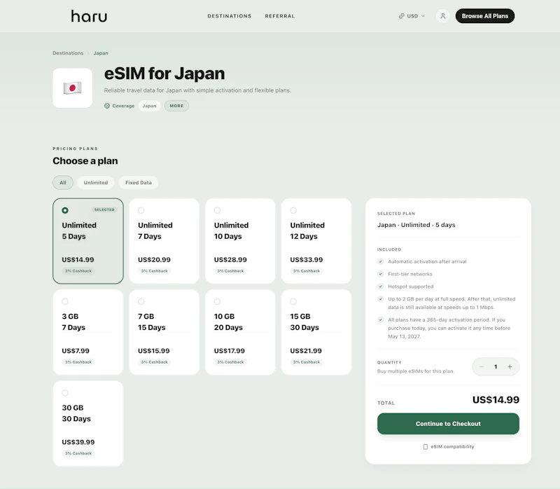 haru eSIM screenshot 2
