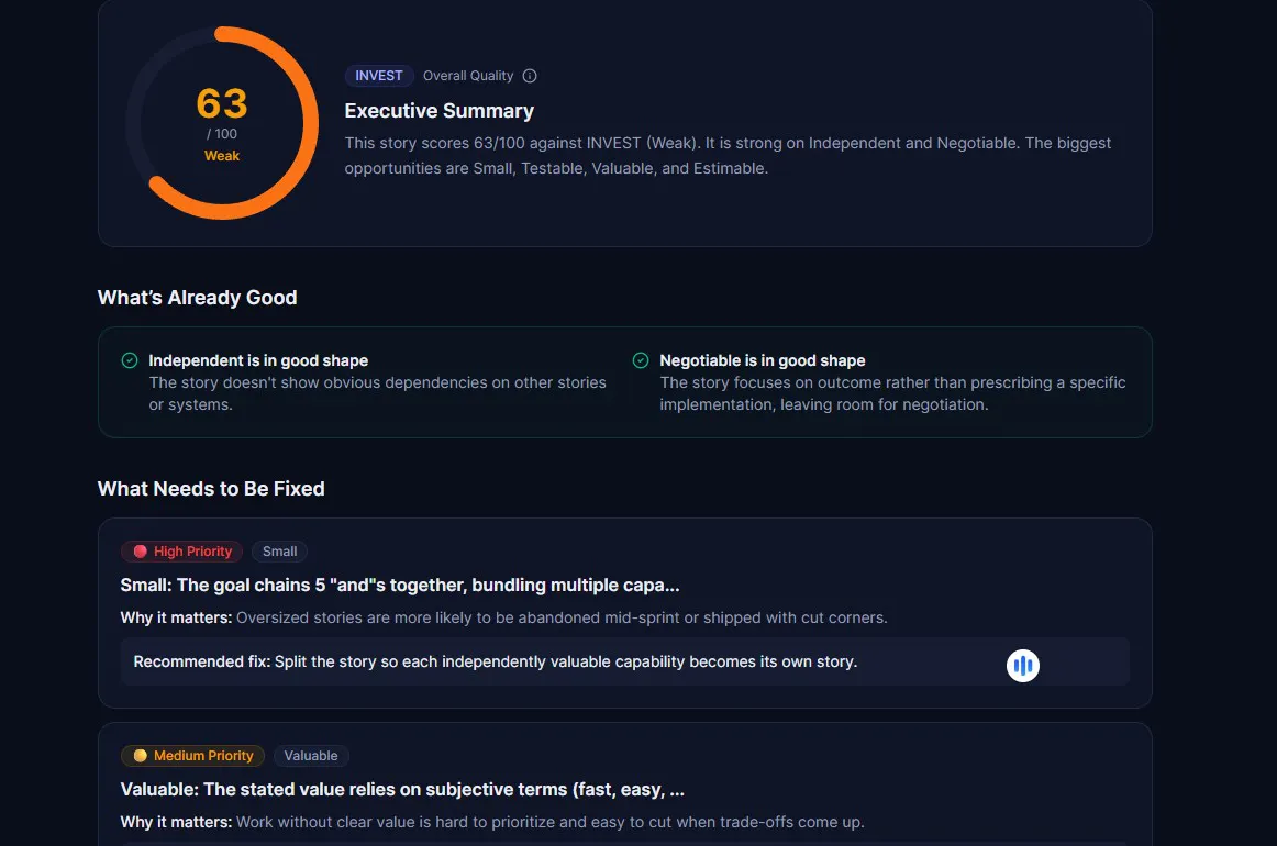 User Story Quality Analyzer gallery image