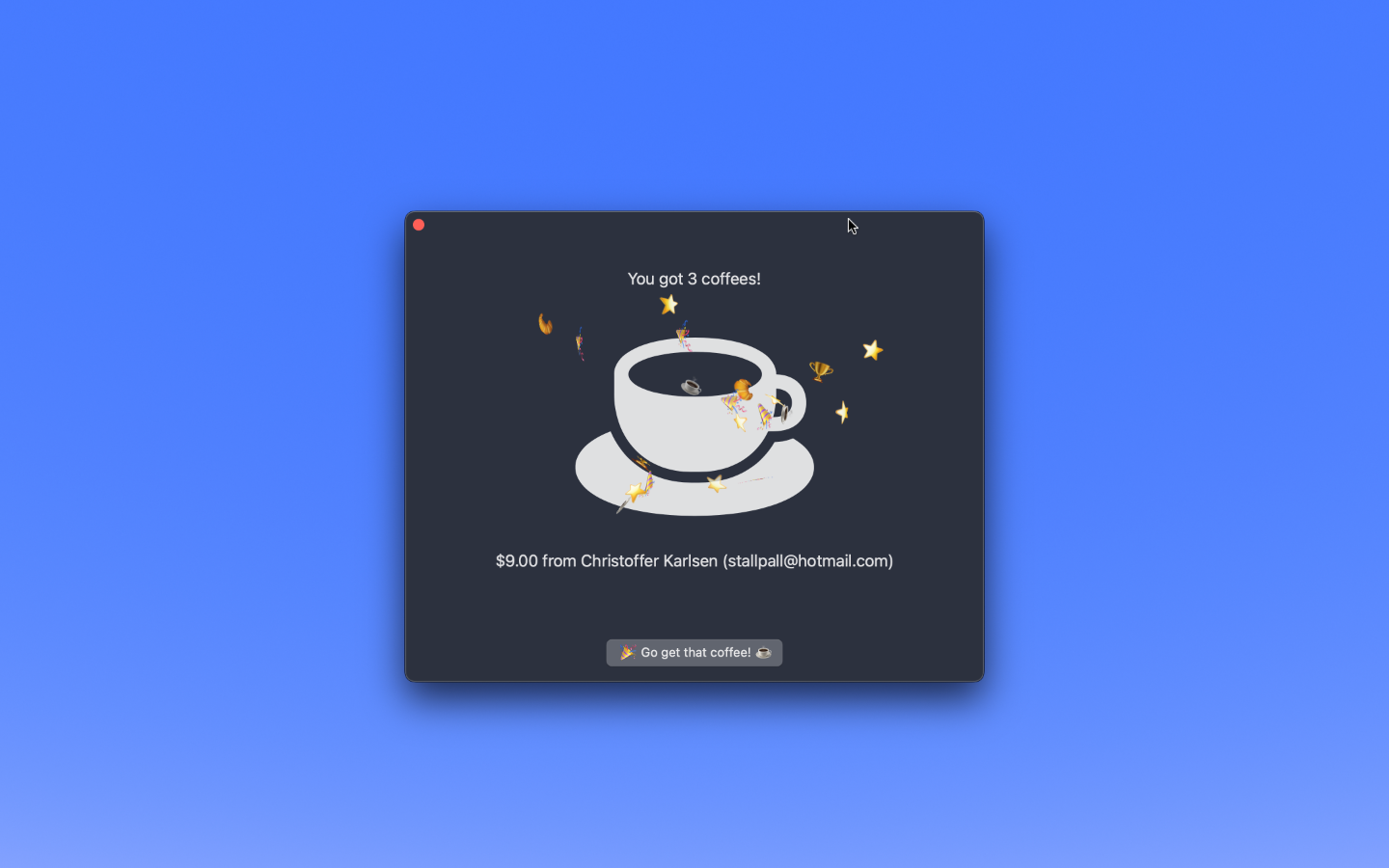 Mídia 3 de Companheiro de café - Um aplicativo de companheiro do MacOS nativo gratuito para me comprar um café
