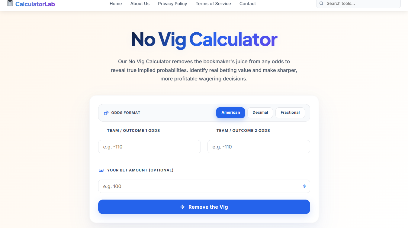 No Vig Calculator (True Odds Tool) gallery image