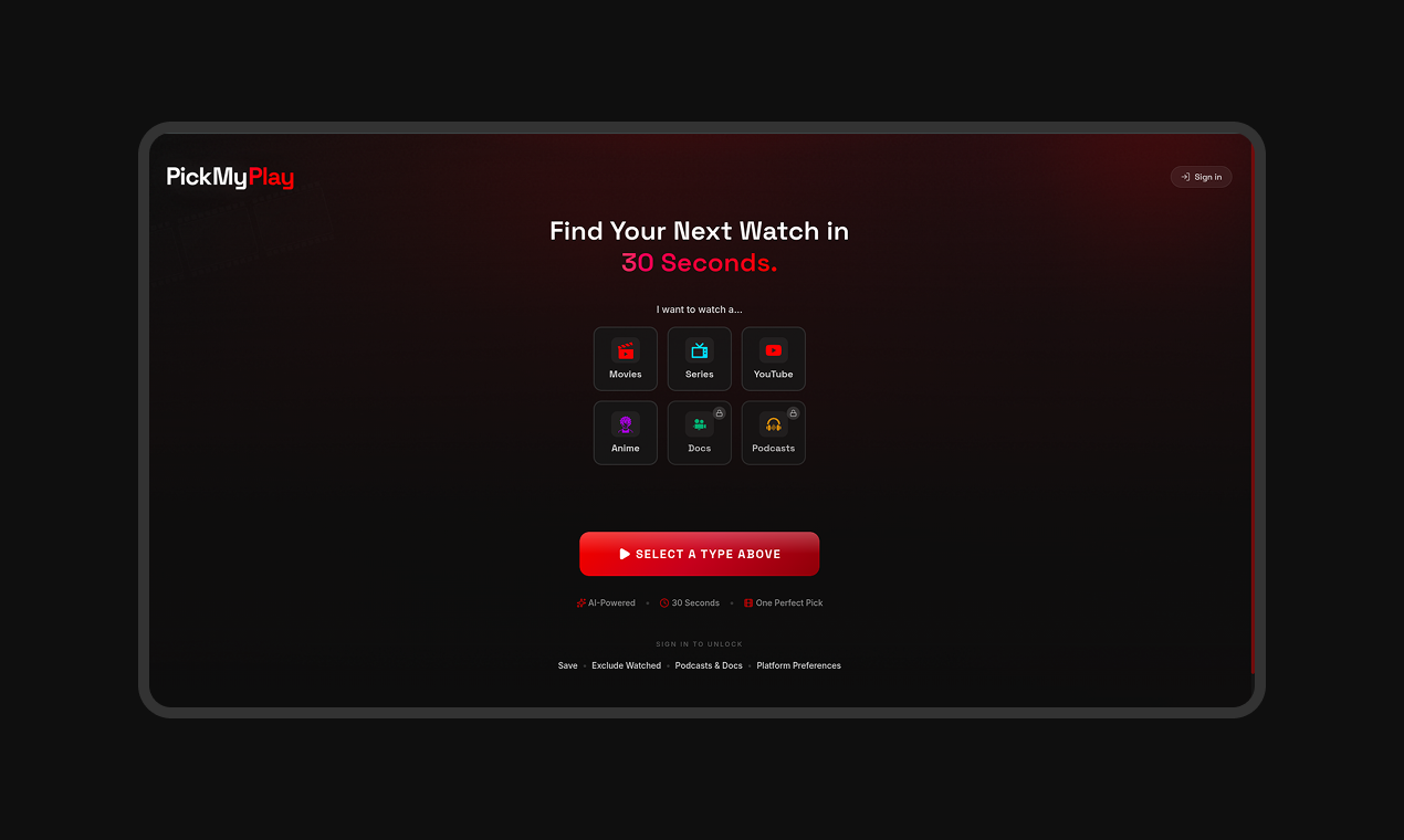 PickMyPlay - Main product screenshot demonstrating key features and user interface