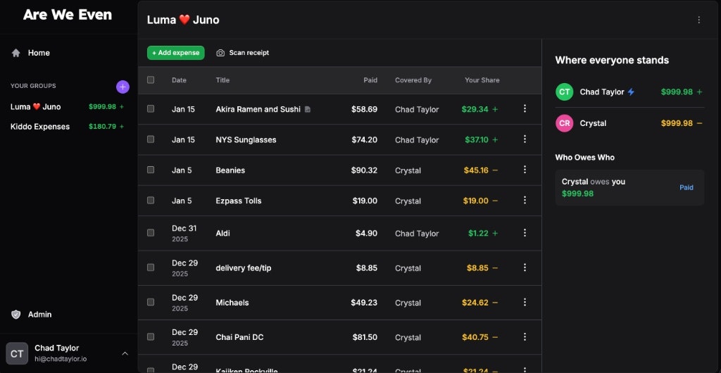 Are We Even - Main product screenshot demonstrating key features and user interface