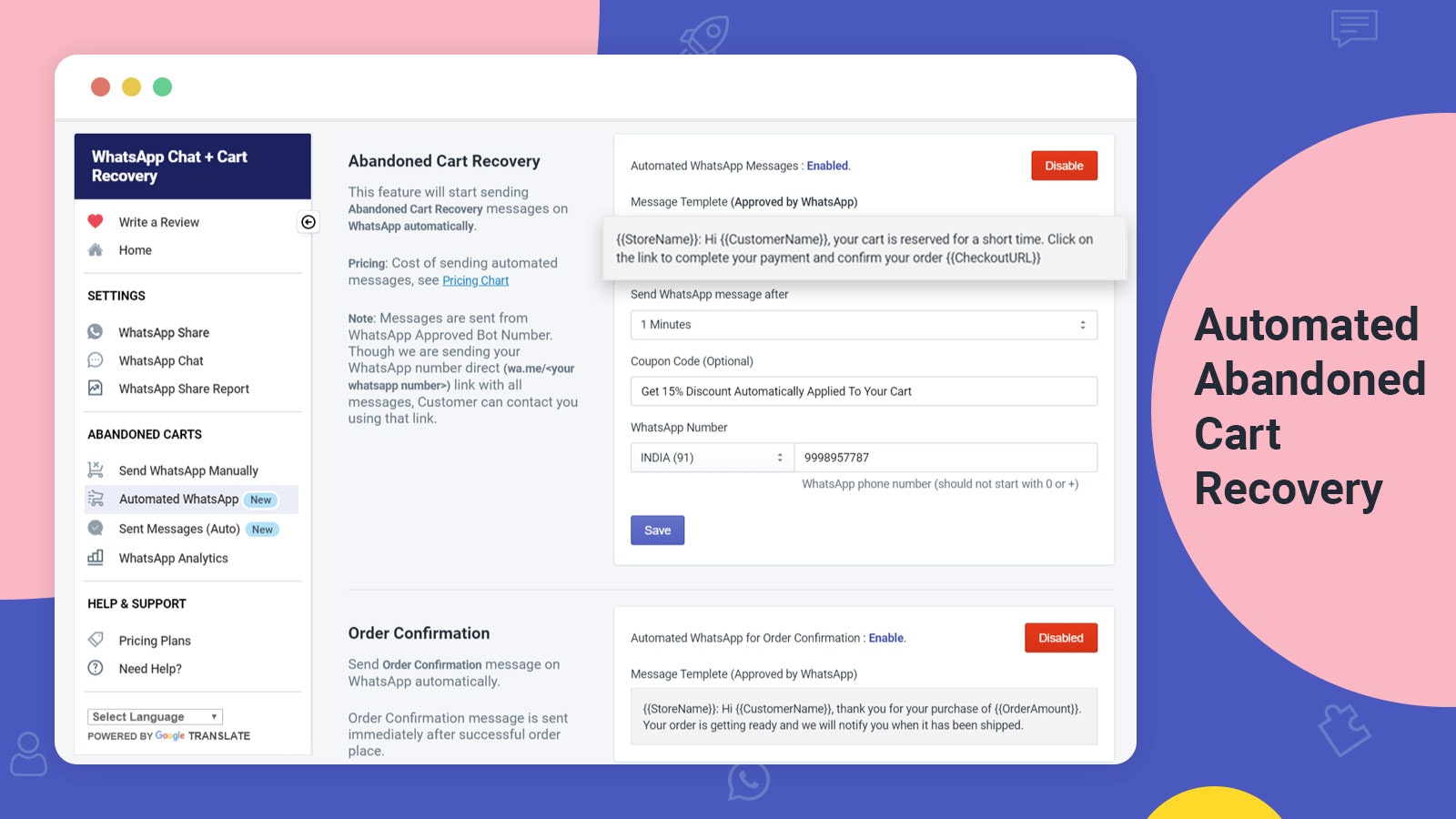 WhatsApp Chat & Cart Recovery - Shopify gallery image