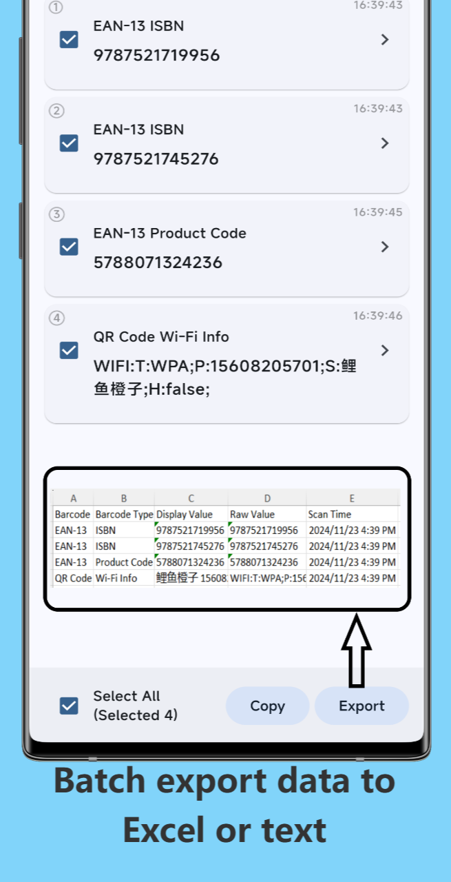 Média Scanner EASYCODE - QR & Barcode Scan continu, tapo-to-scan, exportation vers Excel 4