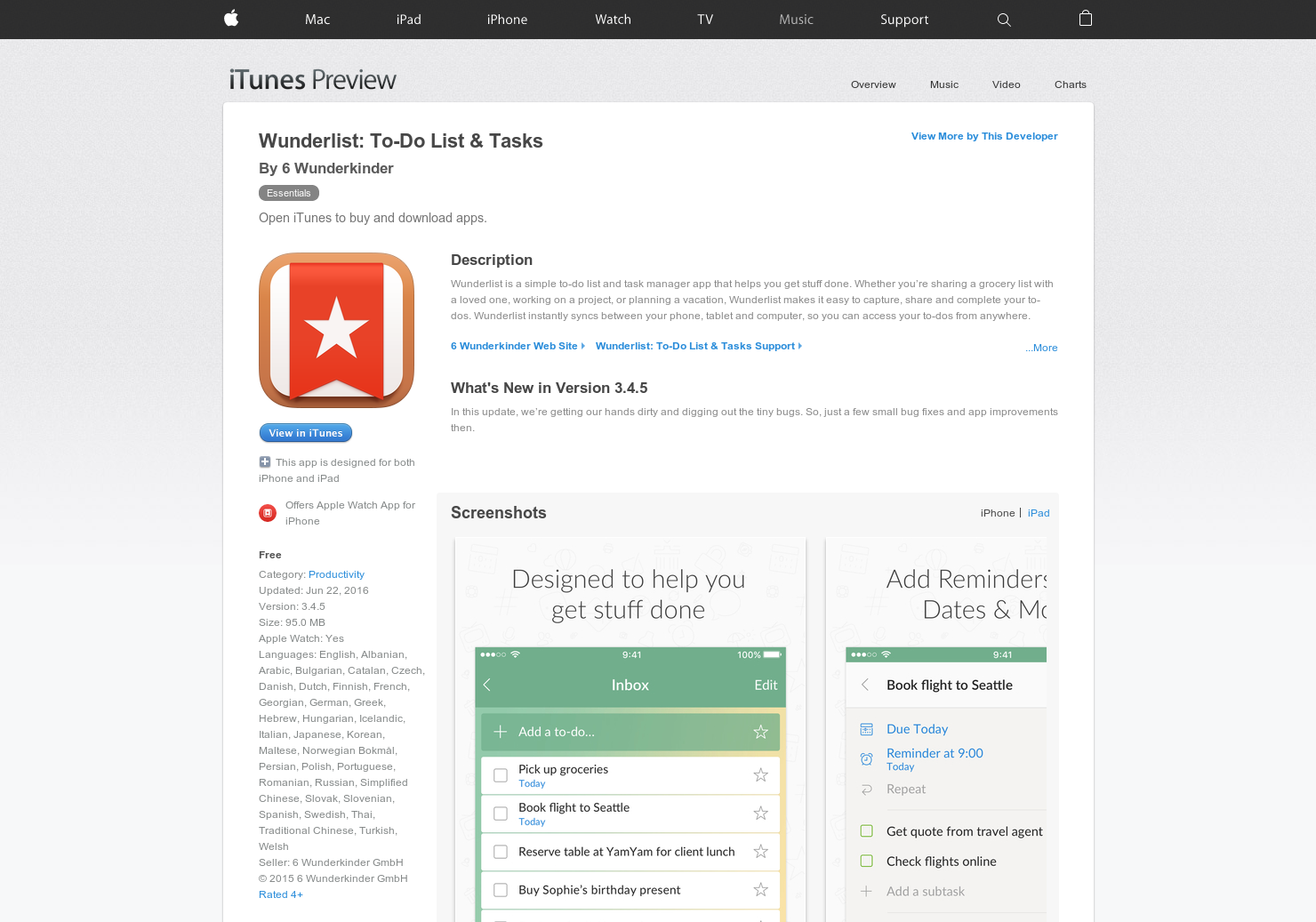 Wunderlist Apple Watch